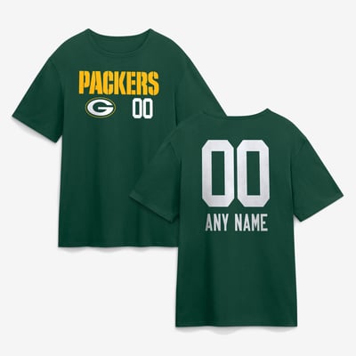 Green Bay Packers  Touchdown Wordmark Personalized Name & Number T-Shirt - Green