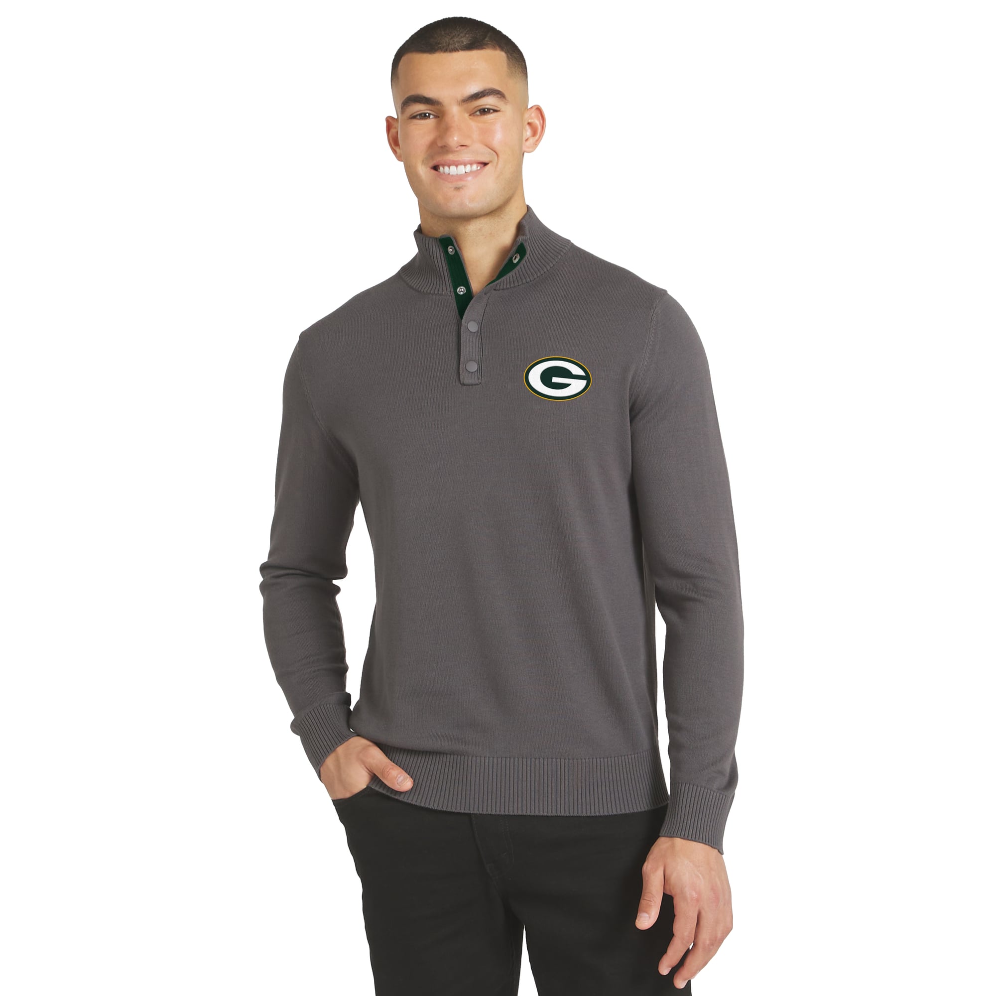 Pull à boutons-pression quart de pouce J. Palmer gris anthracite Green Bay Packers pour homme