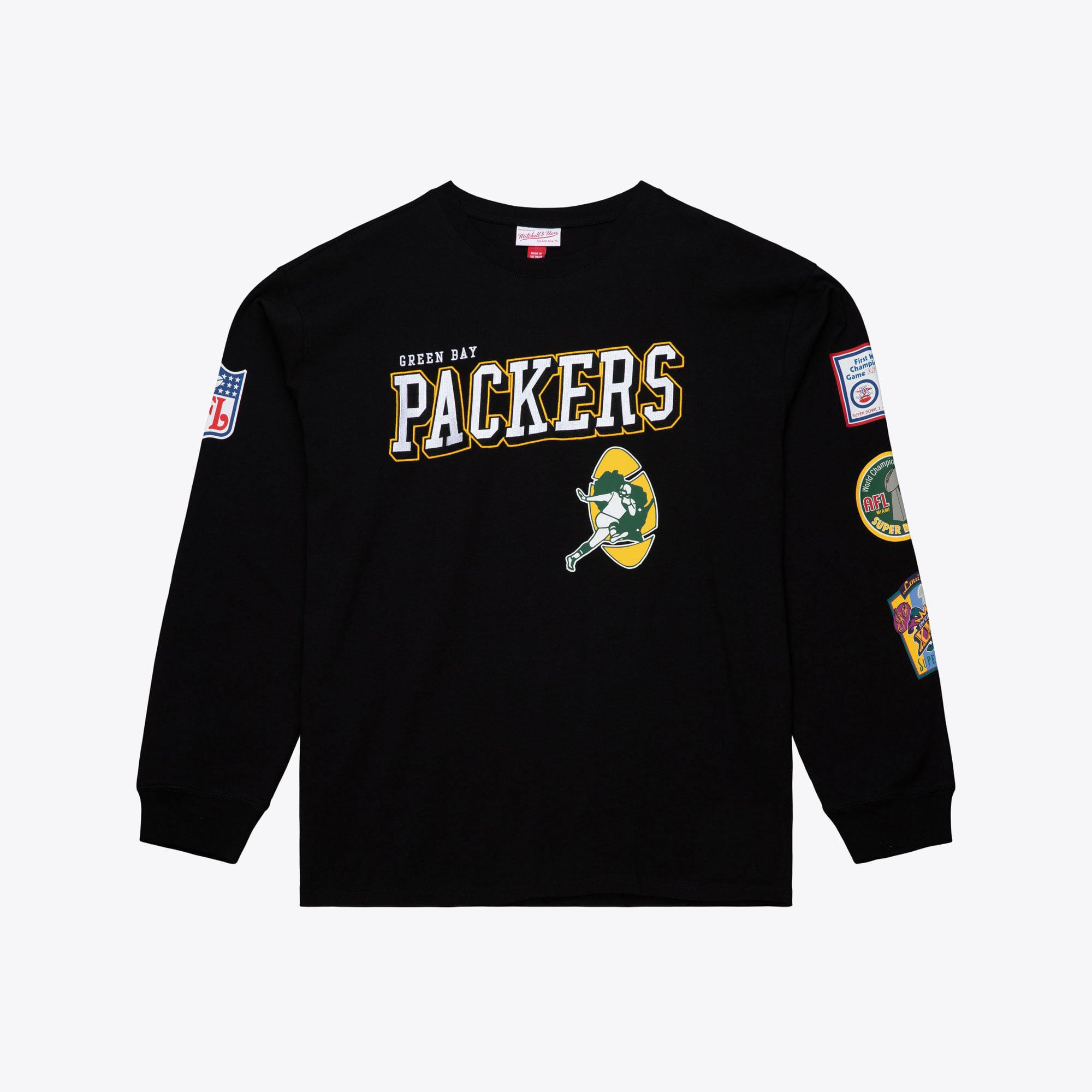 T-shirt à manches longues Mitchell & Ness noir pour homme, Green Bay Packers, grandes tailles, camp d'entraînement