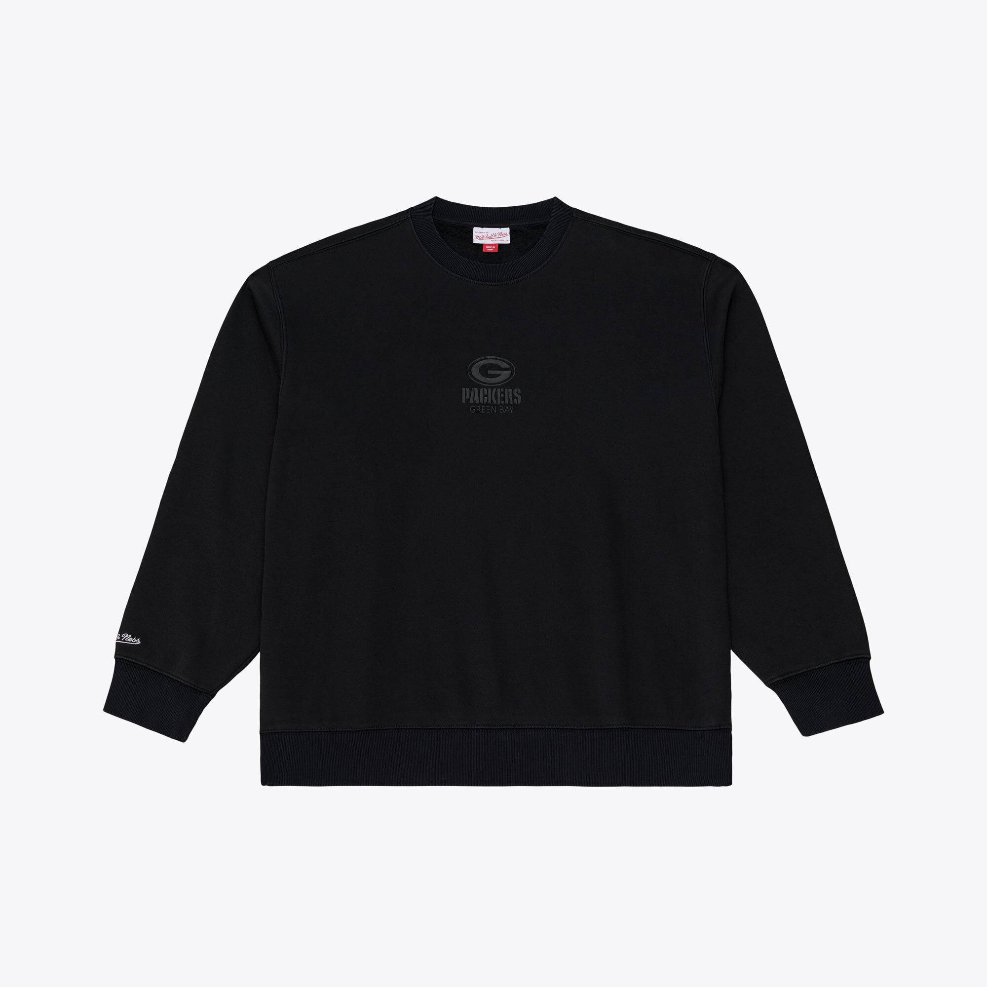 Men's Mitchell & Ness Black Green Bay Packers Core Essentials Micro Logo Fleece Sweatshirt