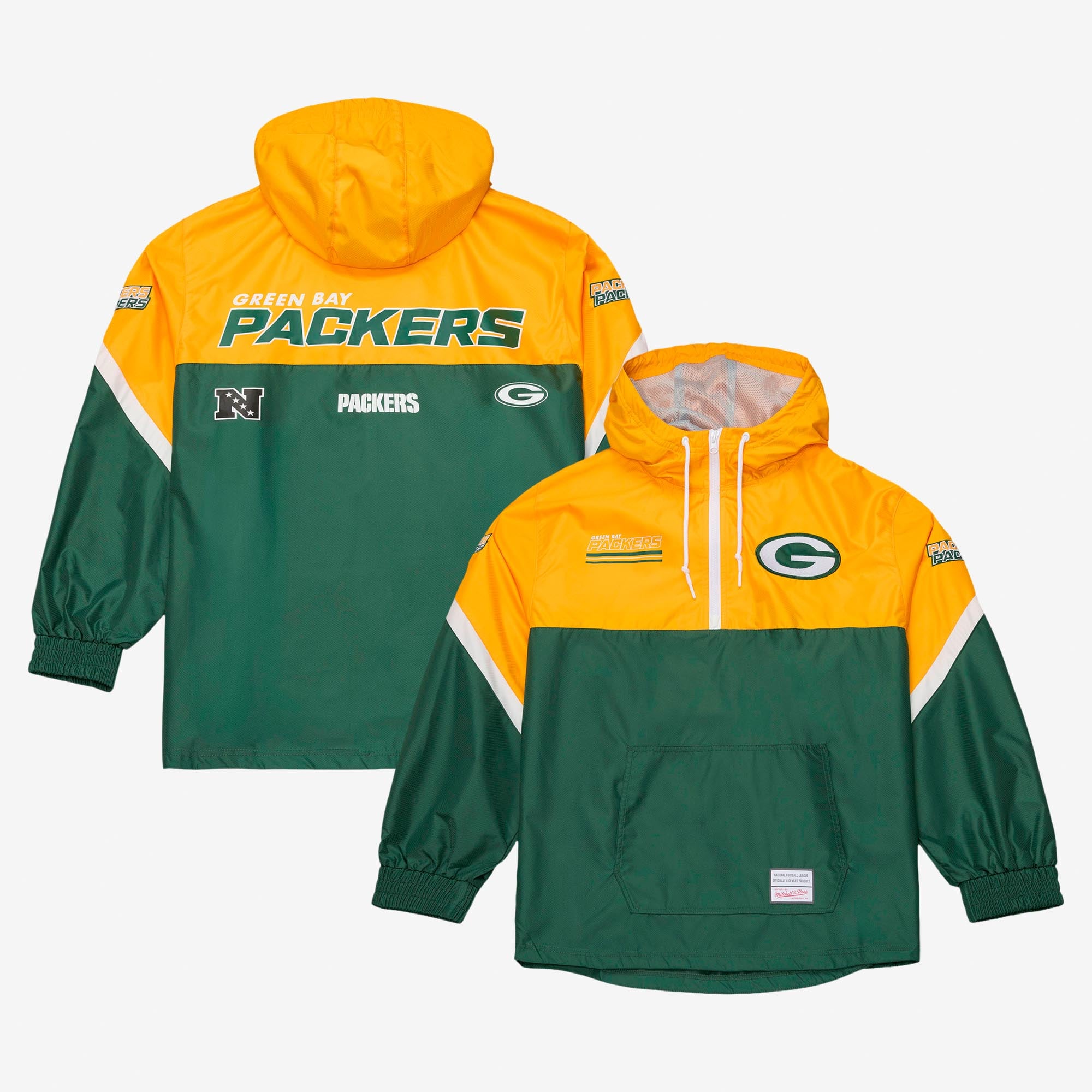 Coupe-vent Mitchell & Ness pour homme, or et vert, motif à carreaux triples des Green Bay Packers, fermeture éclair au quart