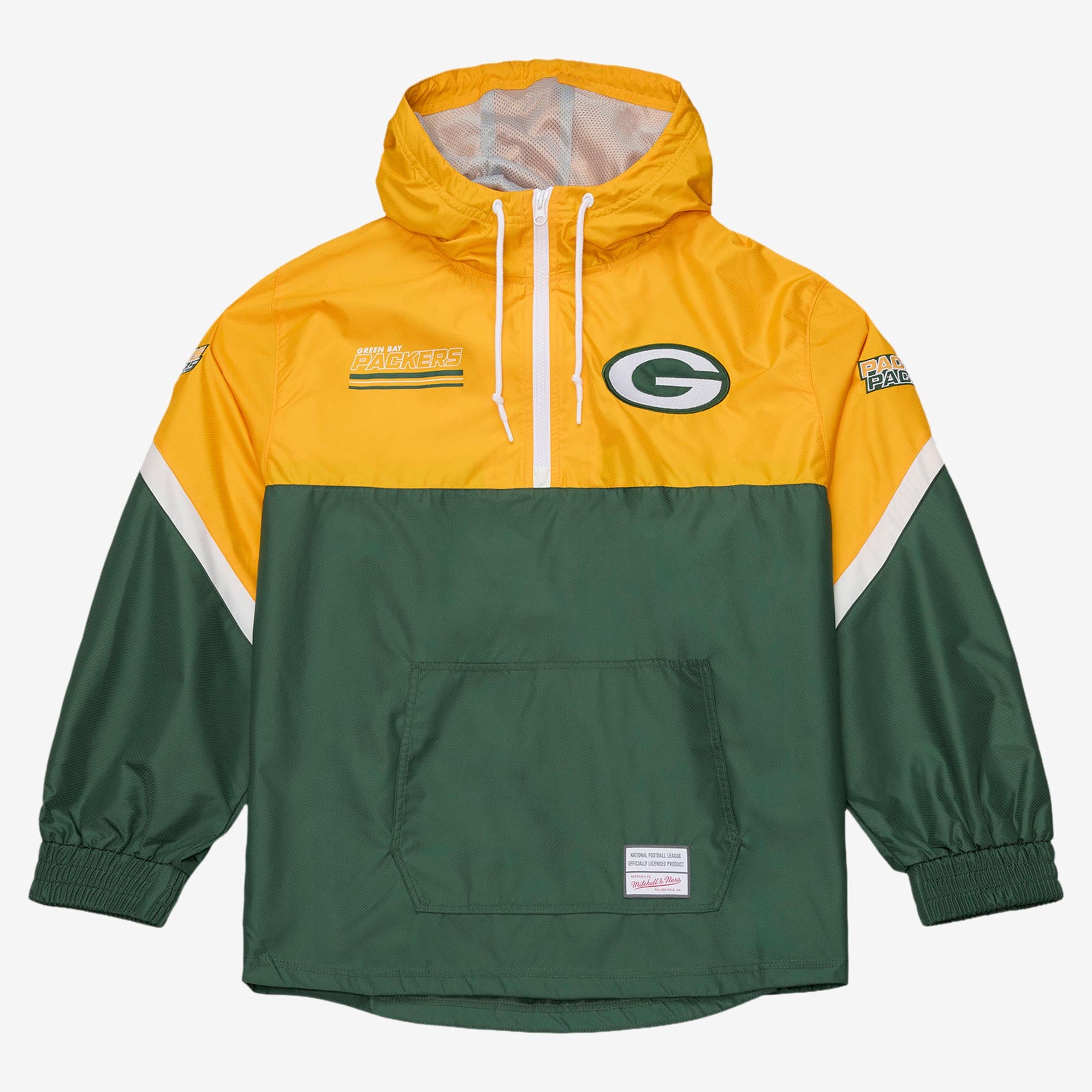 Coupe-vent Mitchell & Ness pour homme, or et vert, motif à carreaux triples des Green Bay Packers, fermeture éclair au quart