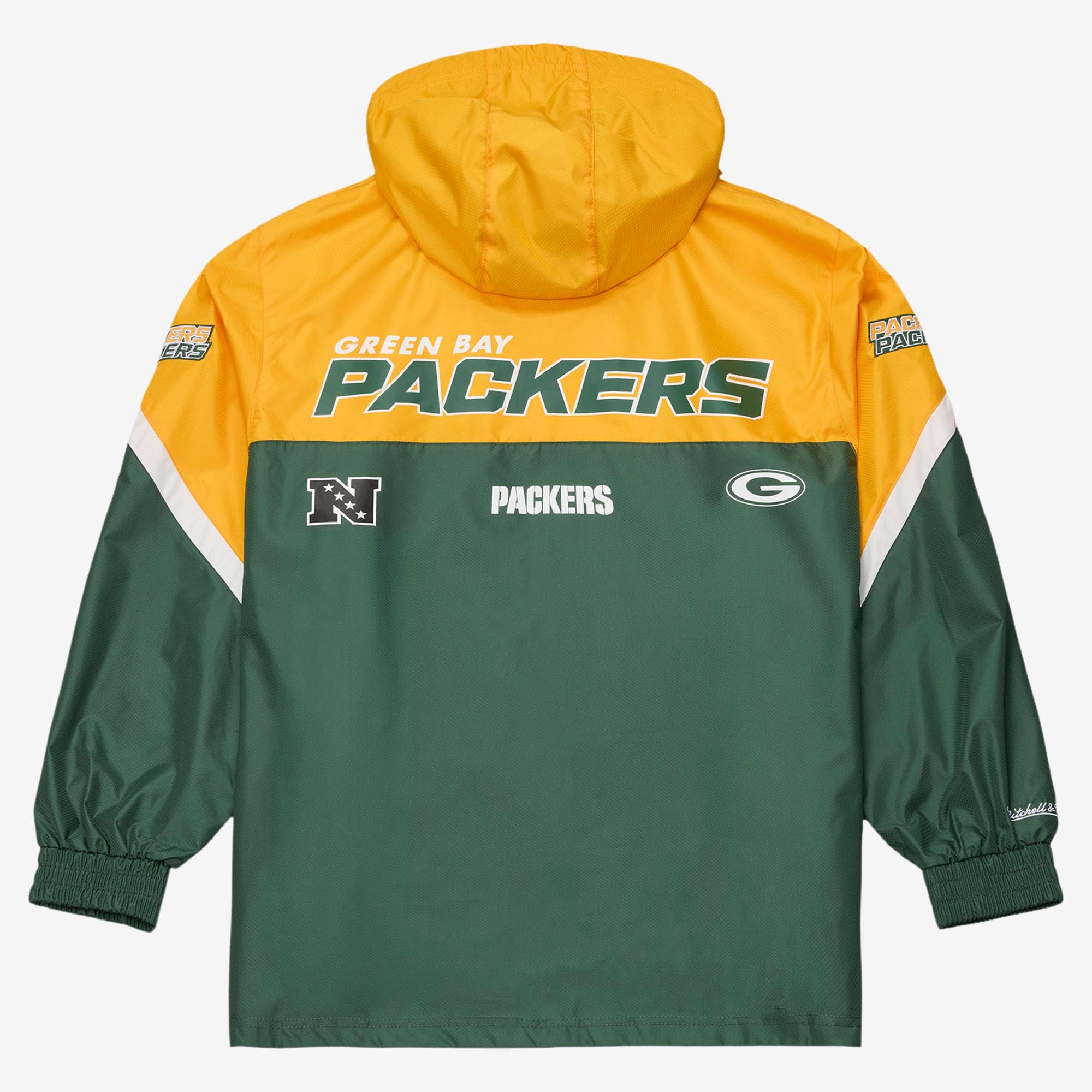 Coupe-vent Mitchell & Ness pour homme, or et vert, motif à carreaux triples des Green Bay Packers, fermeture éclair au quart