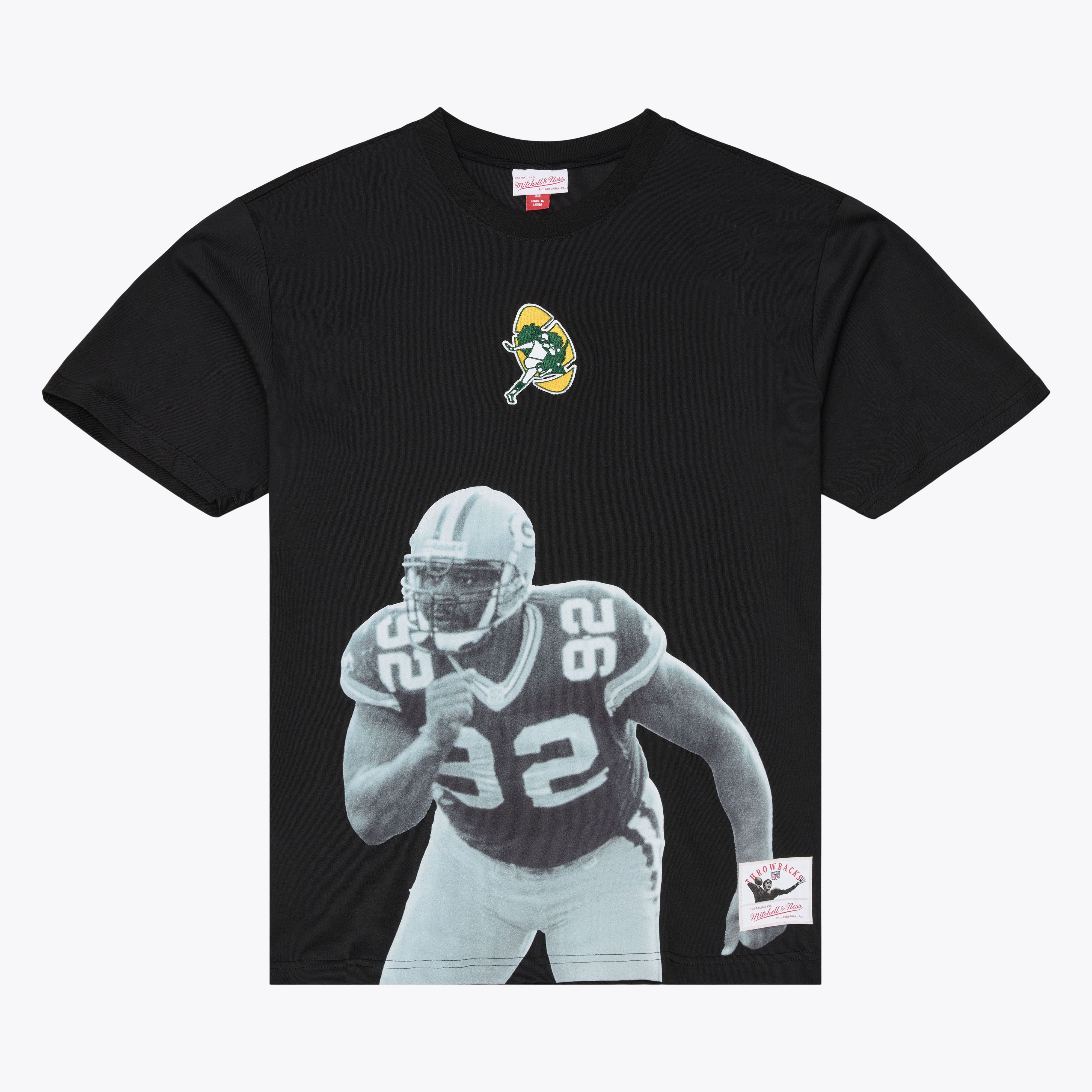 T-shirt Mitchell & Ness Reggie White Black Green Bay Packers, joueur solo retraité