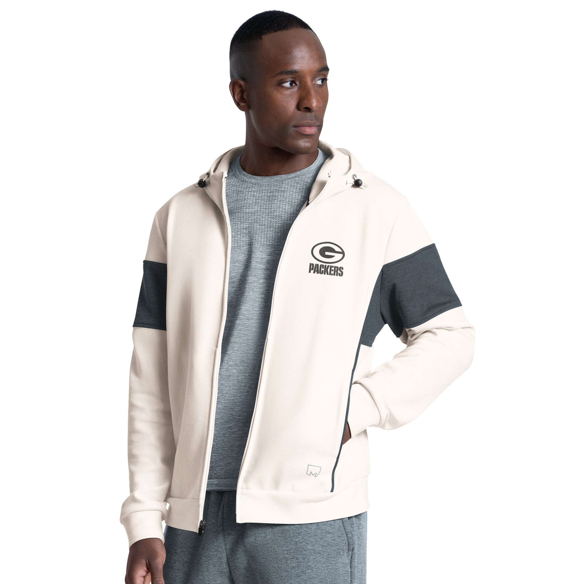 Men's MSX by Michael Strahan Cream Green Bay Packers Competition Full-Zip Tri-Blend Hoodie