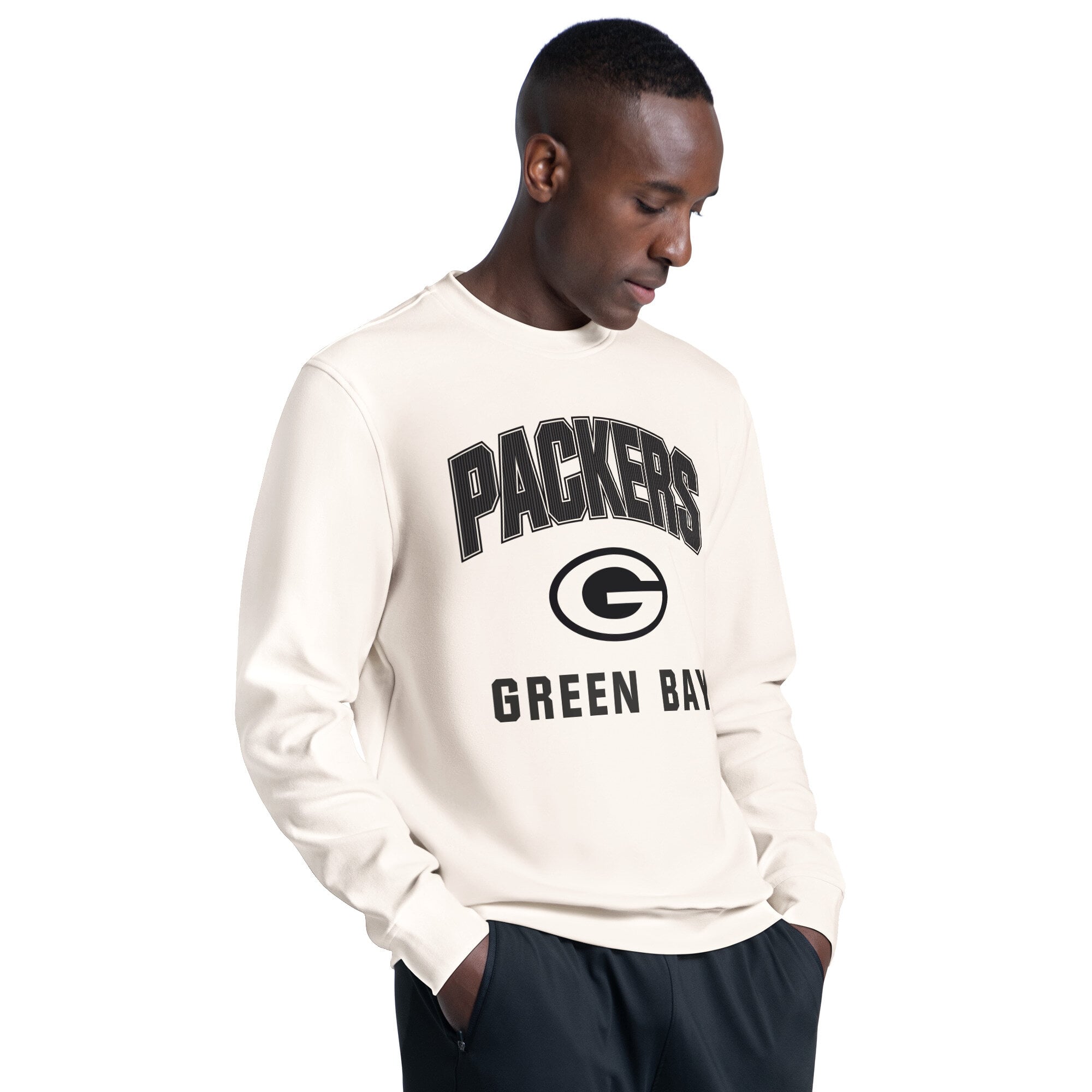 Men's MSX by Michael Strahan Cream Green Bay Packers Finish Line Tri-Blend Sweatshirt