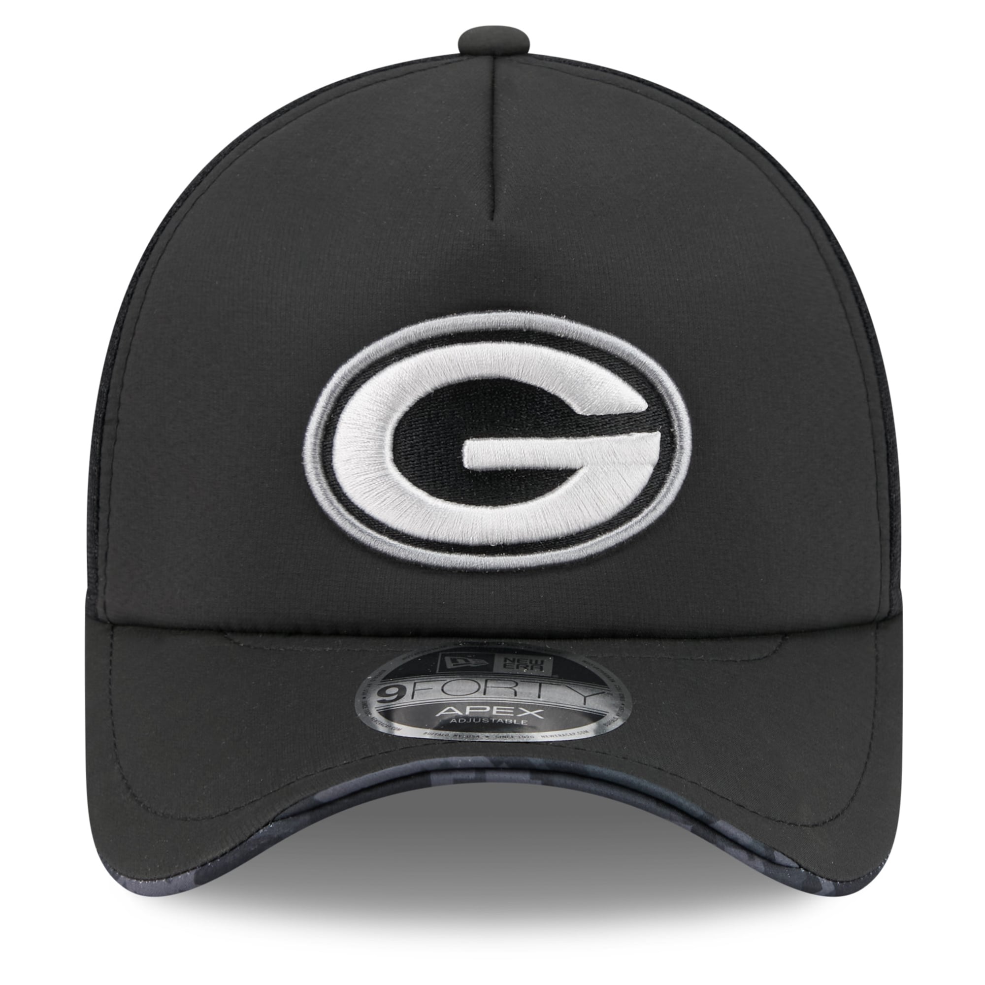 Casquette trucker ajustable New Era Apex 9FORTY noire Green Bay Packers 2026 Salute To Service pour homme