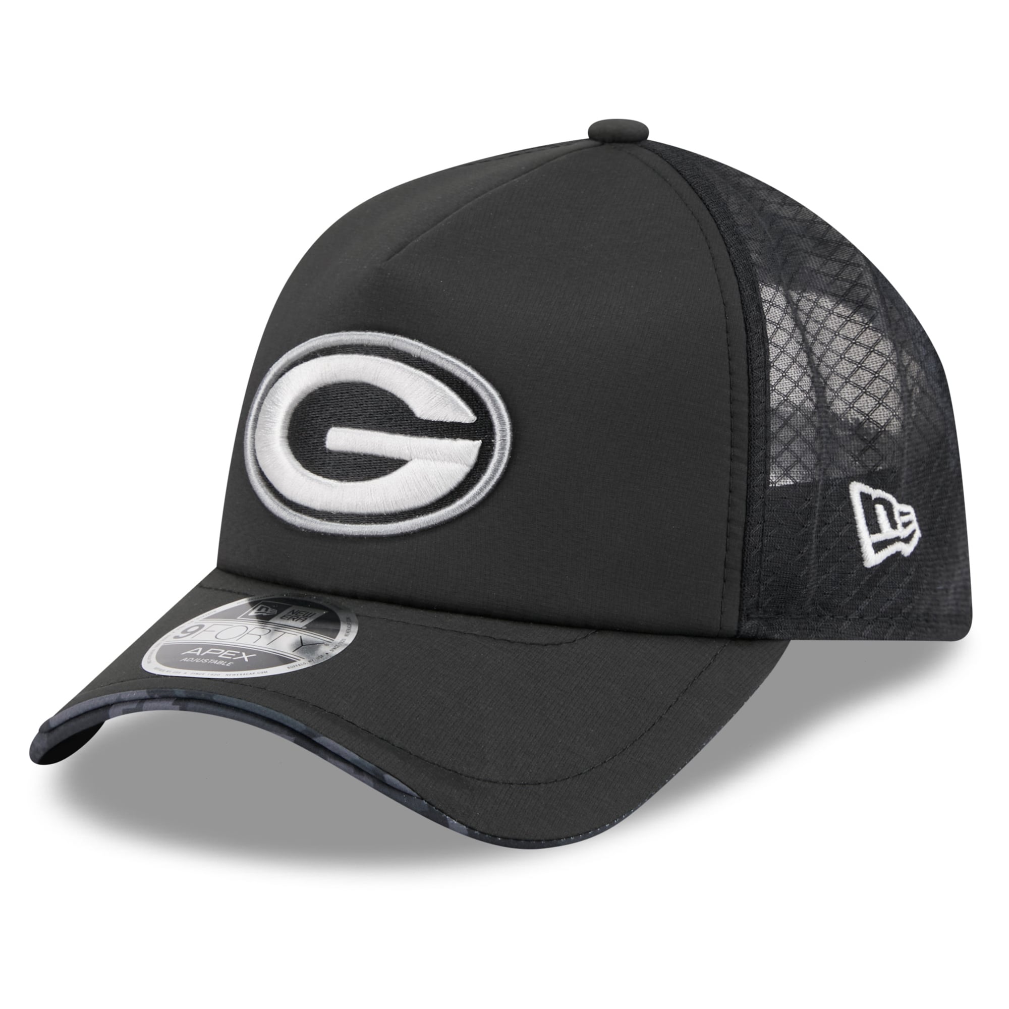 Casquette trucker ajustable New Era Apex 9FORTY noire Green Bay Packers 2026 Salute To Service pour homme