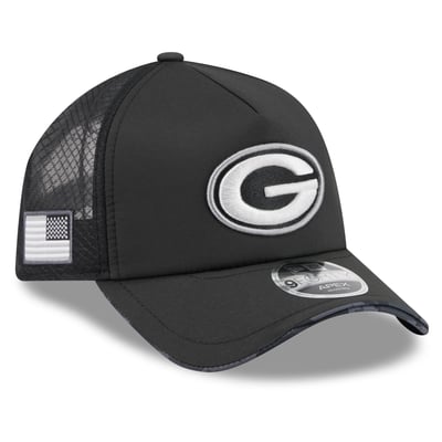 Green Bay Packers New Era 2026 Salute To Service Apex 9FORTY Adjustable Trucker Hat - Black