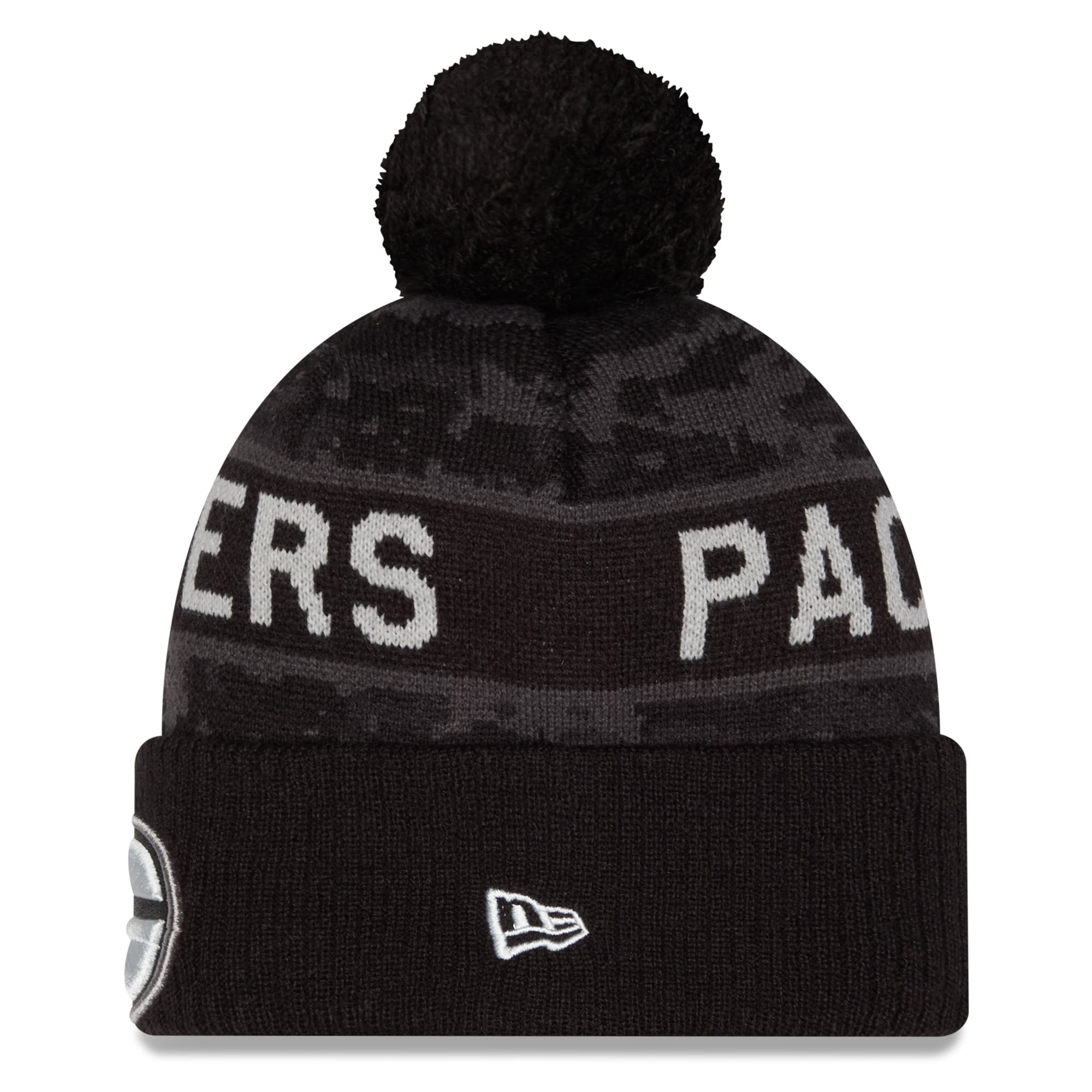 Bonnet à revers noir New Era Green Bay Packers 2026 Salute To Service pour homme, avec pompon