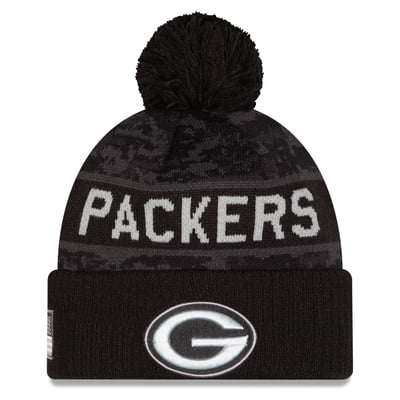 Green Bay Packers New Era 2026 Salute To Service Cuffed Knit Hat with Pom - Black