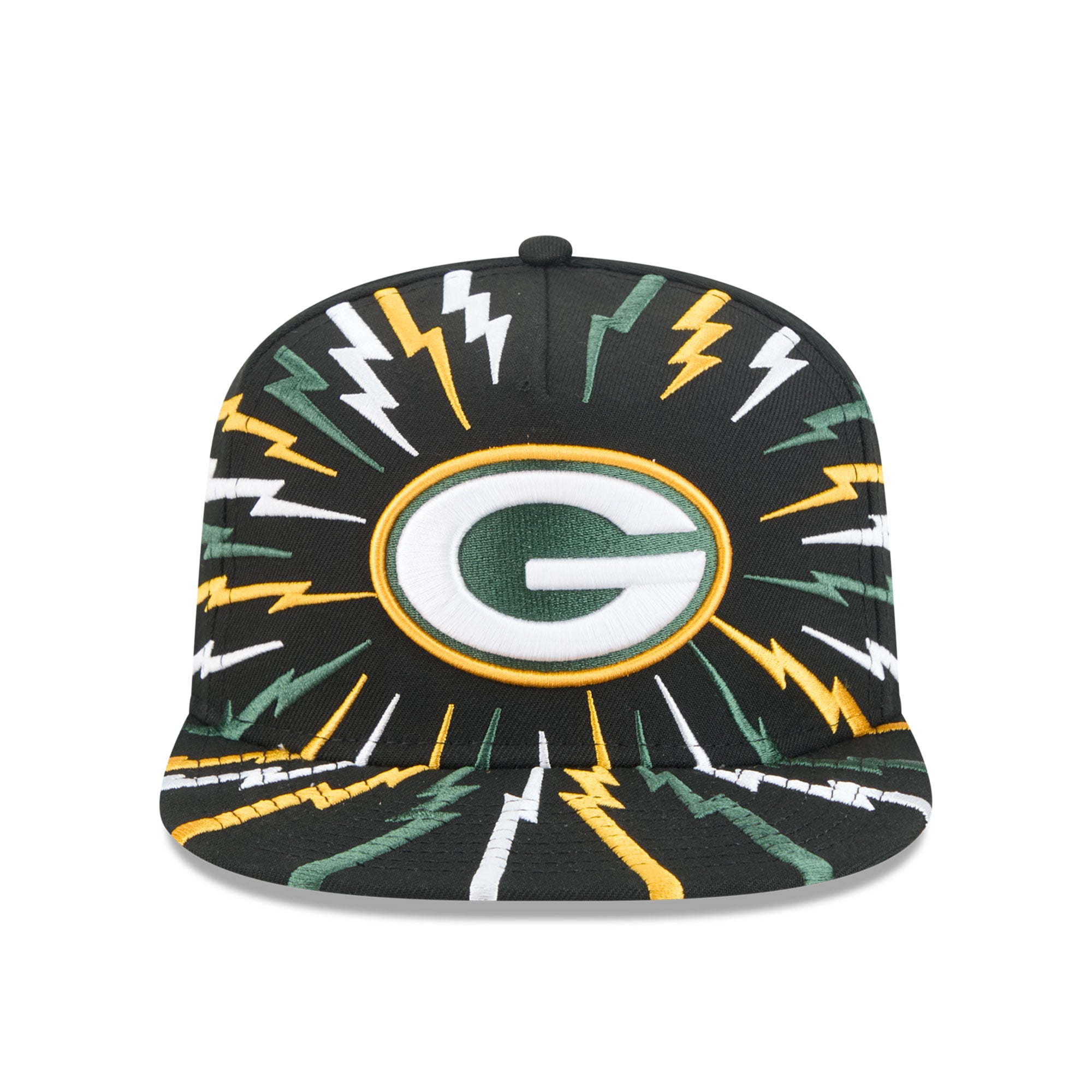 Men's New Era Black Green Bay Packers Bolt A-Frame 9FIFTY Snapback Hat