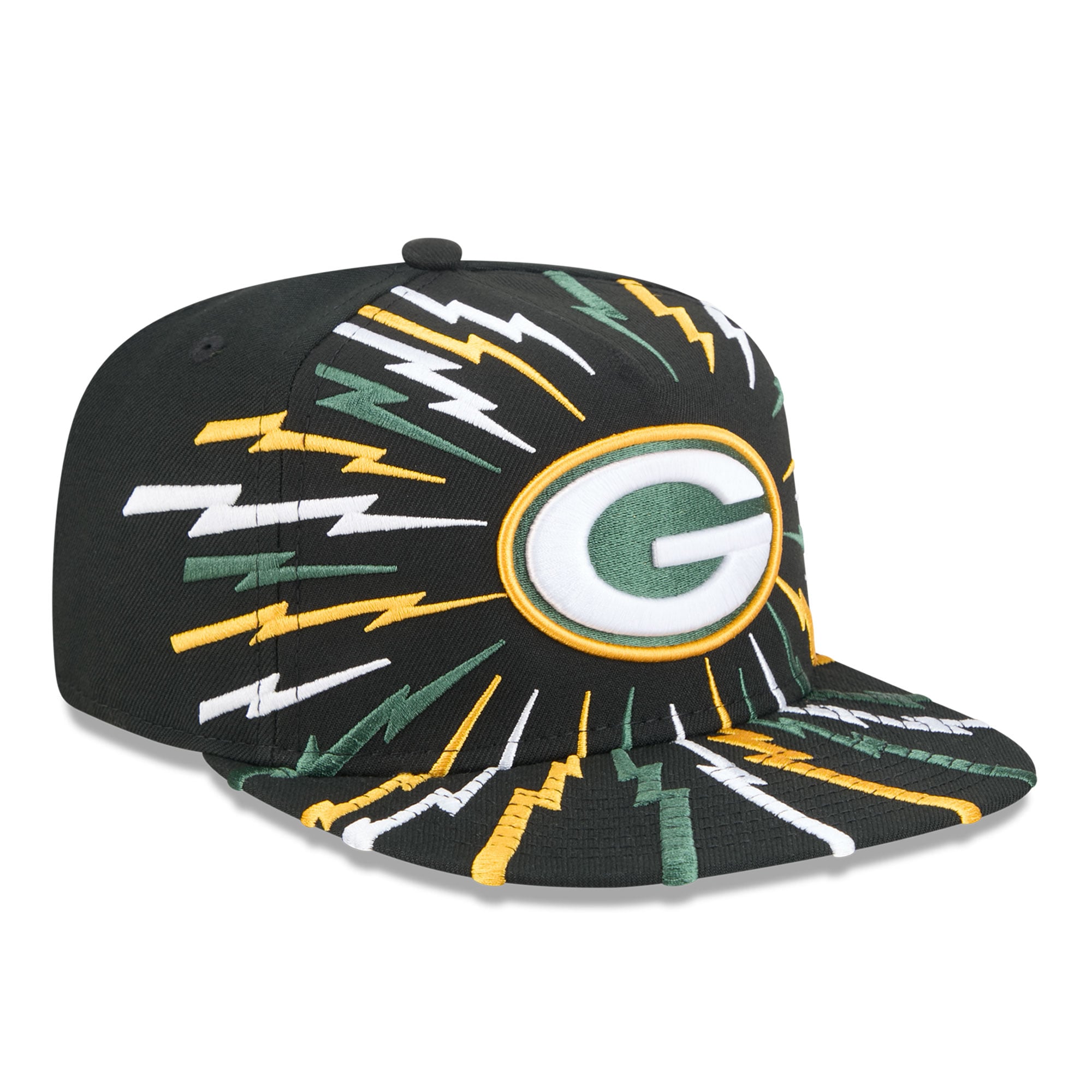 Men's New Era Black Green Bay Packers Bolt A-Frame 9FIFTY Snapback Hat