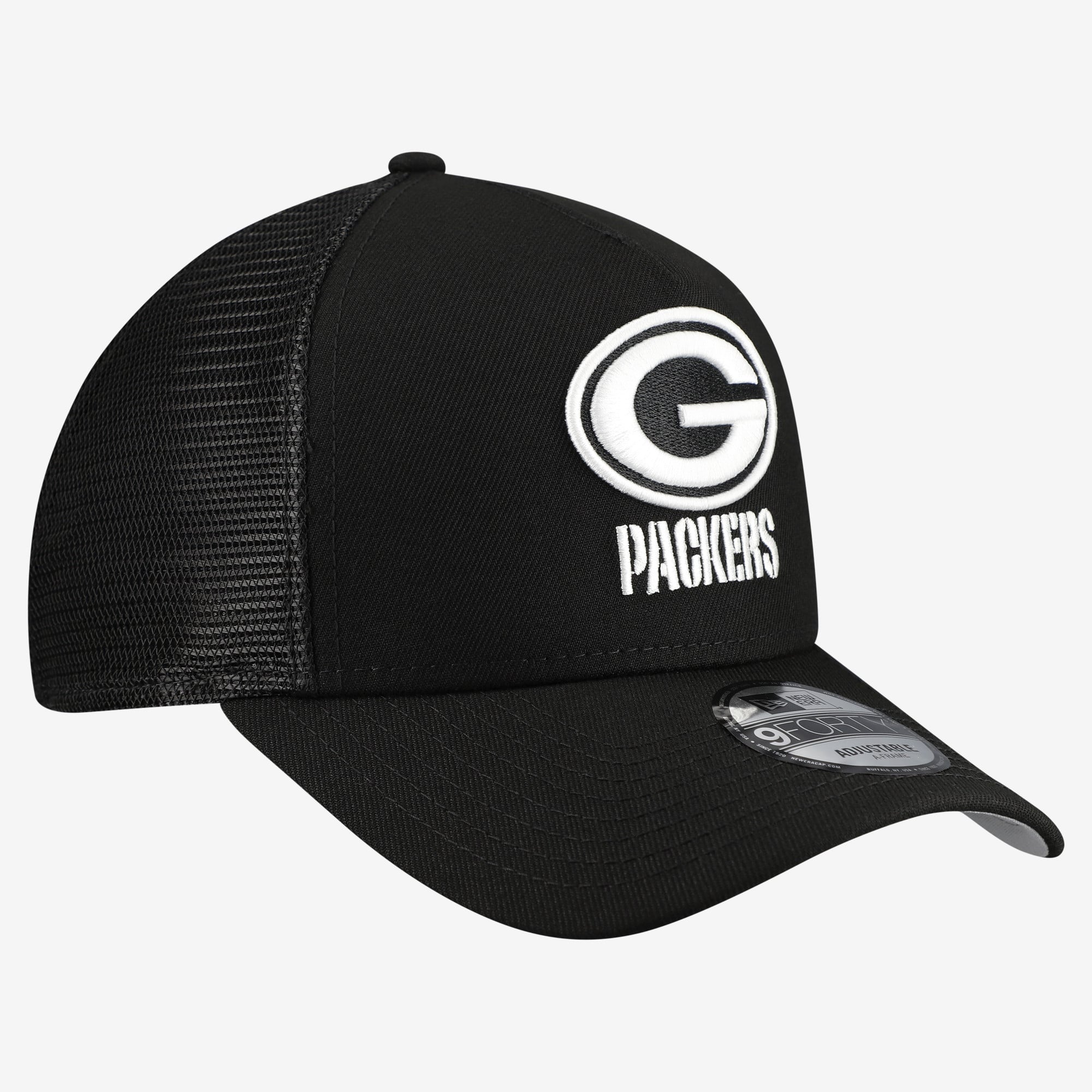 Men's New Era Black Green Bay Packers City Script 9FORTY A-Frame Adjustable Hat