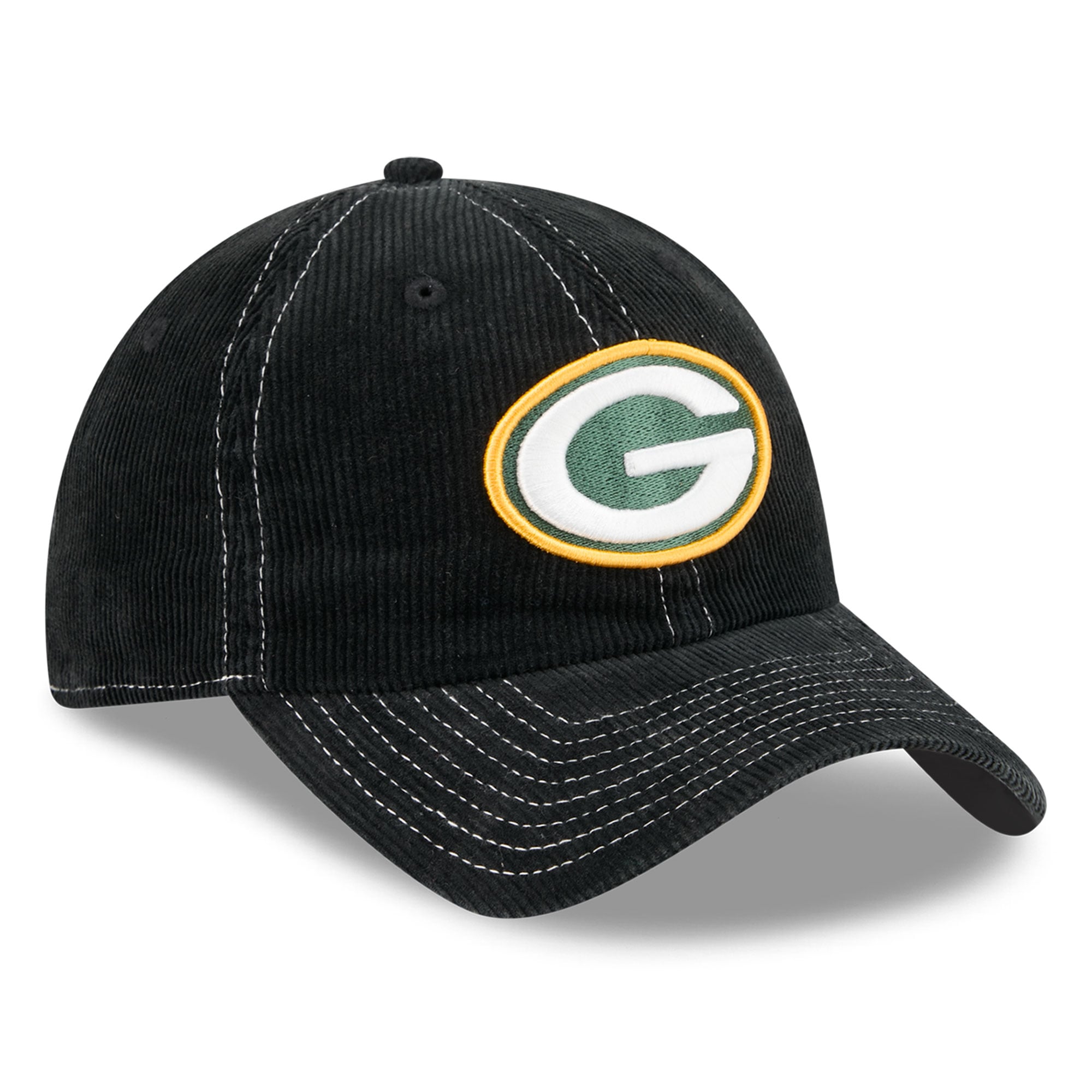 Casquette New Era noire pour homme, Green Bay Packers, en velours côtelé, style classique décontracté et ajustable