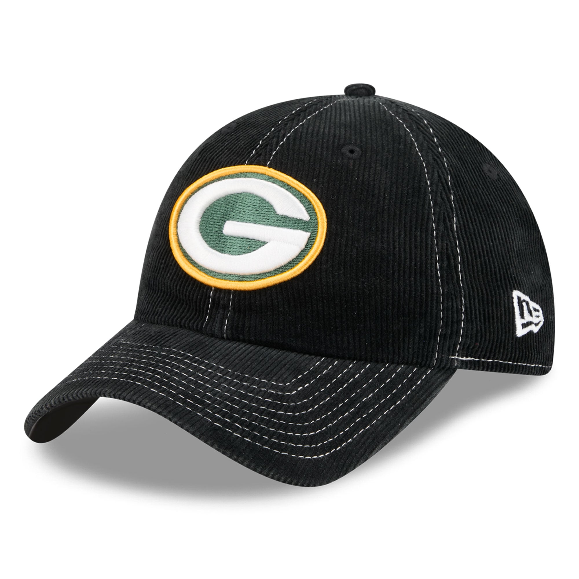 Casquette New Era noire pour homme, Green Bay Packers, en velours côtelé, style classique décontracté et ajustable