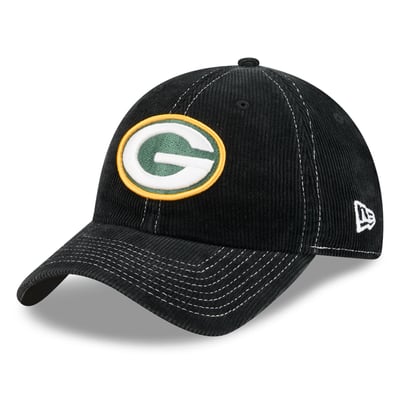 Green Bay Packers New Era Corduroy Casual Classic Adjustable Hat - Black