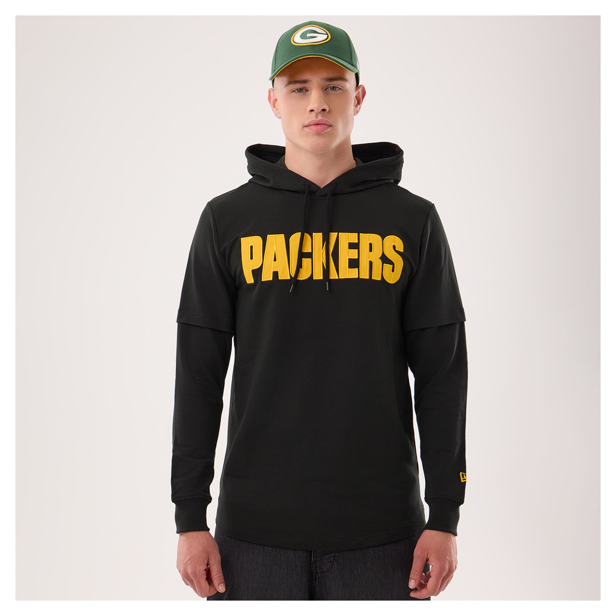 Men's New Era Black Green Bay Packers Functional Fandom Twofer Hoodie
