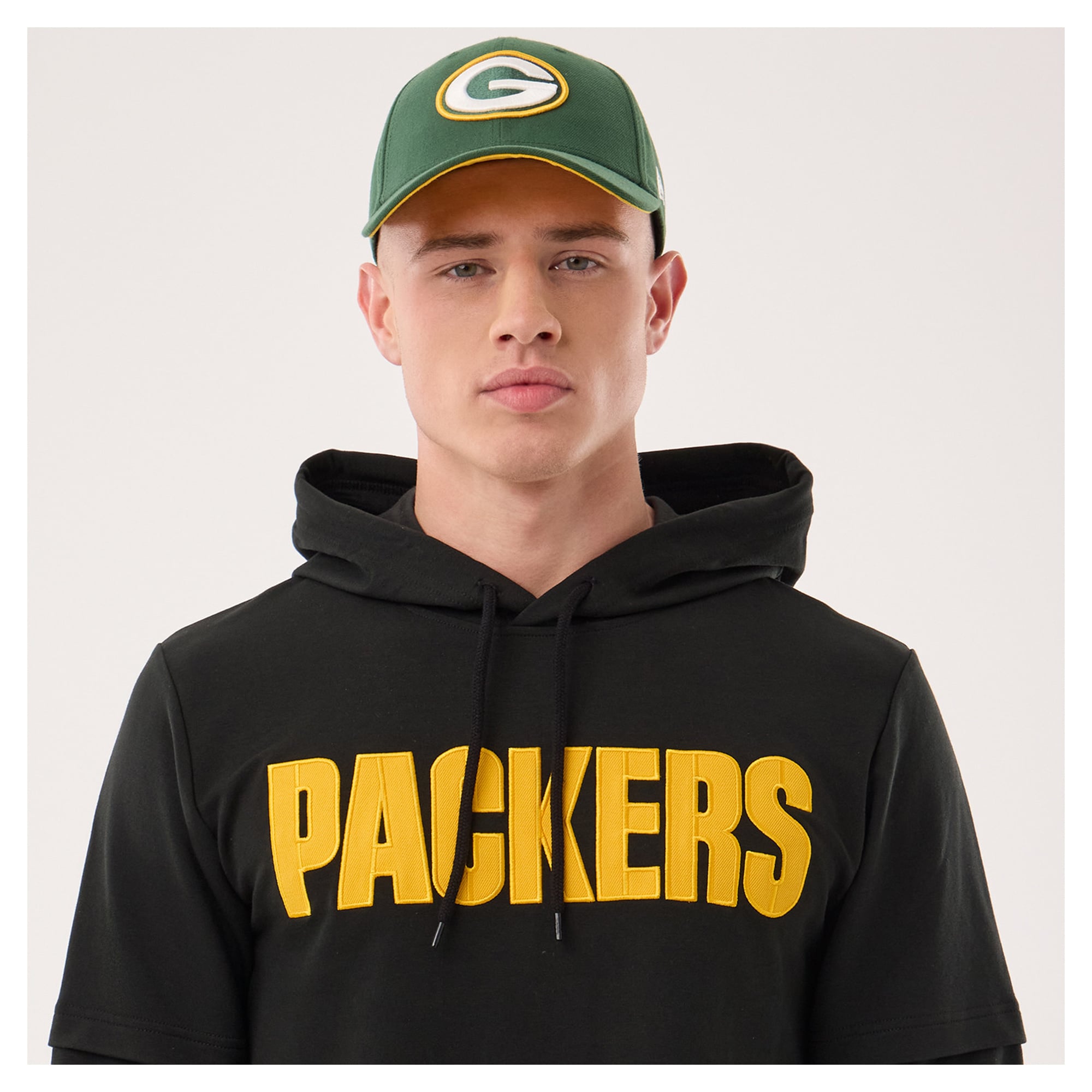 Men's New Era Black Green Bay Packers Functional Fandom Twofer Hoodie
