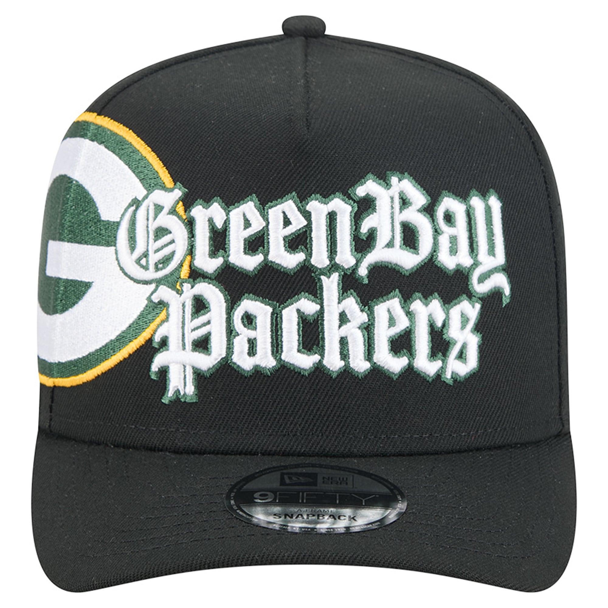Men's New Era Black Green Bay Packers Proud A-Frame 9FIFTY Snapback Hat