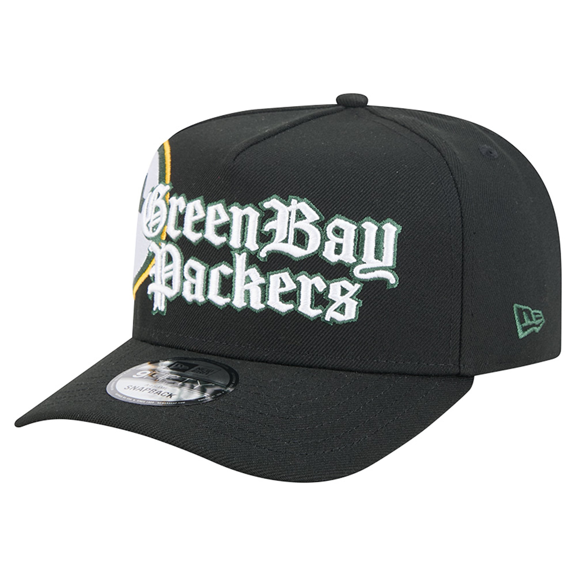 Men's New Era Black Green Bay Packers Proud A-Frame 9FIFTY Snapback Hat