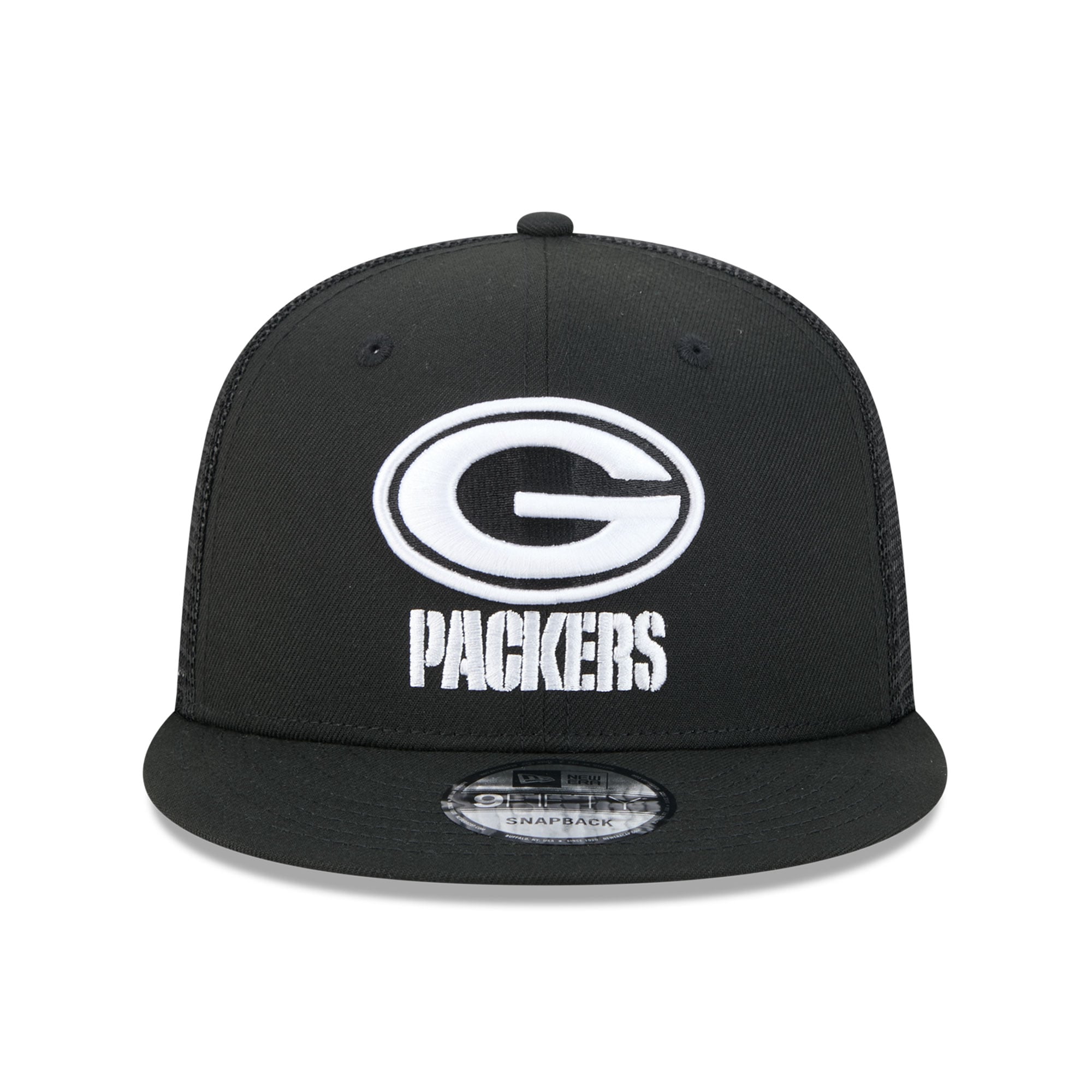 Men's New Era Black/White Green Bay Packers 9FIFTY Snapback Trucker Hat