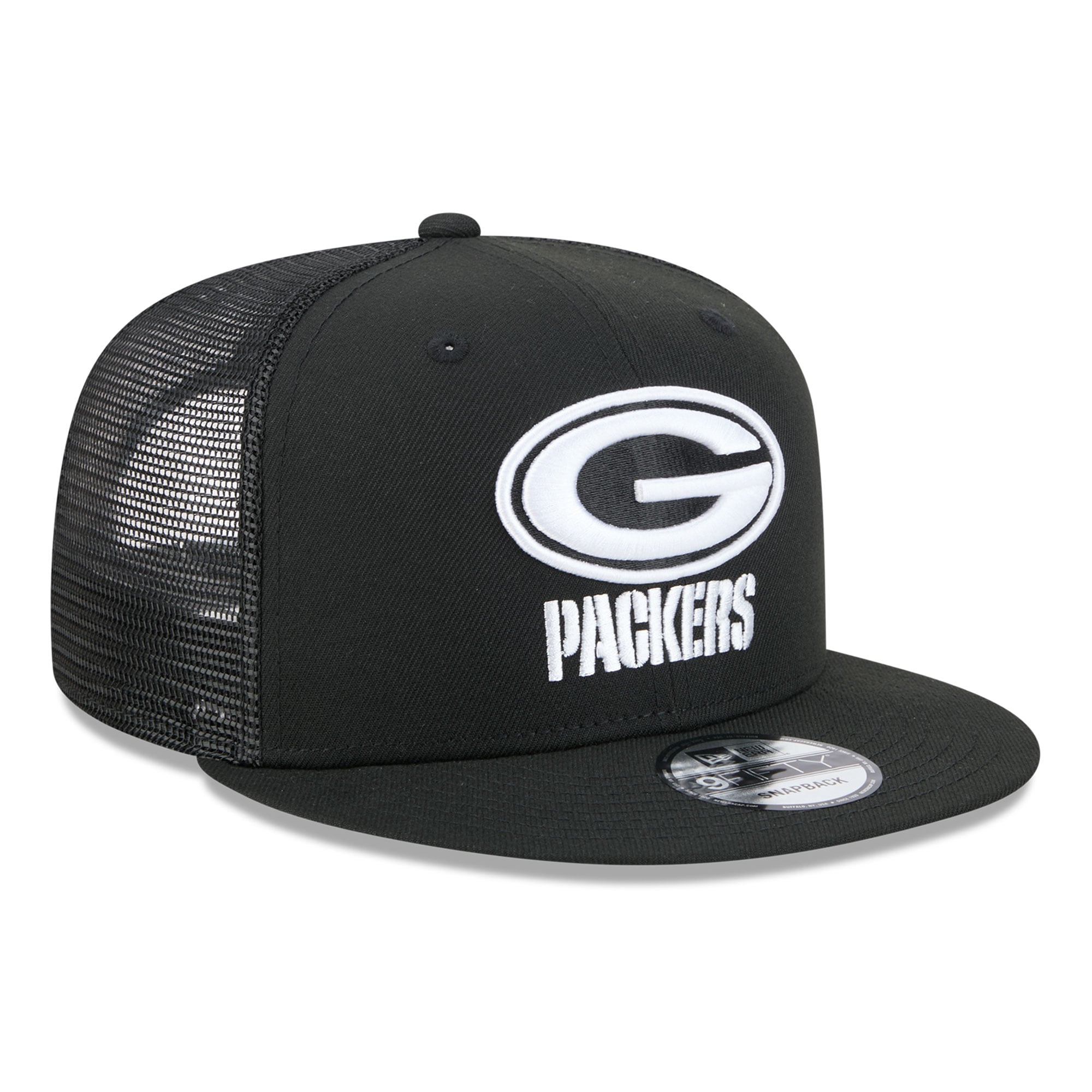 Men's New Era Black/White Green Bay Packers 9FIFTY Snapback Trucker Hat