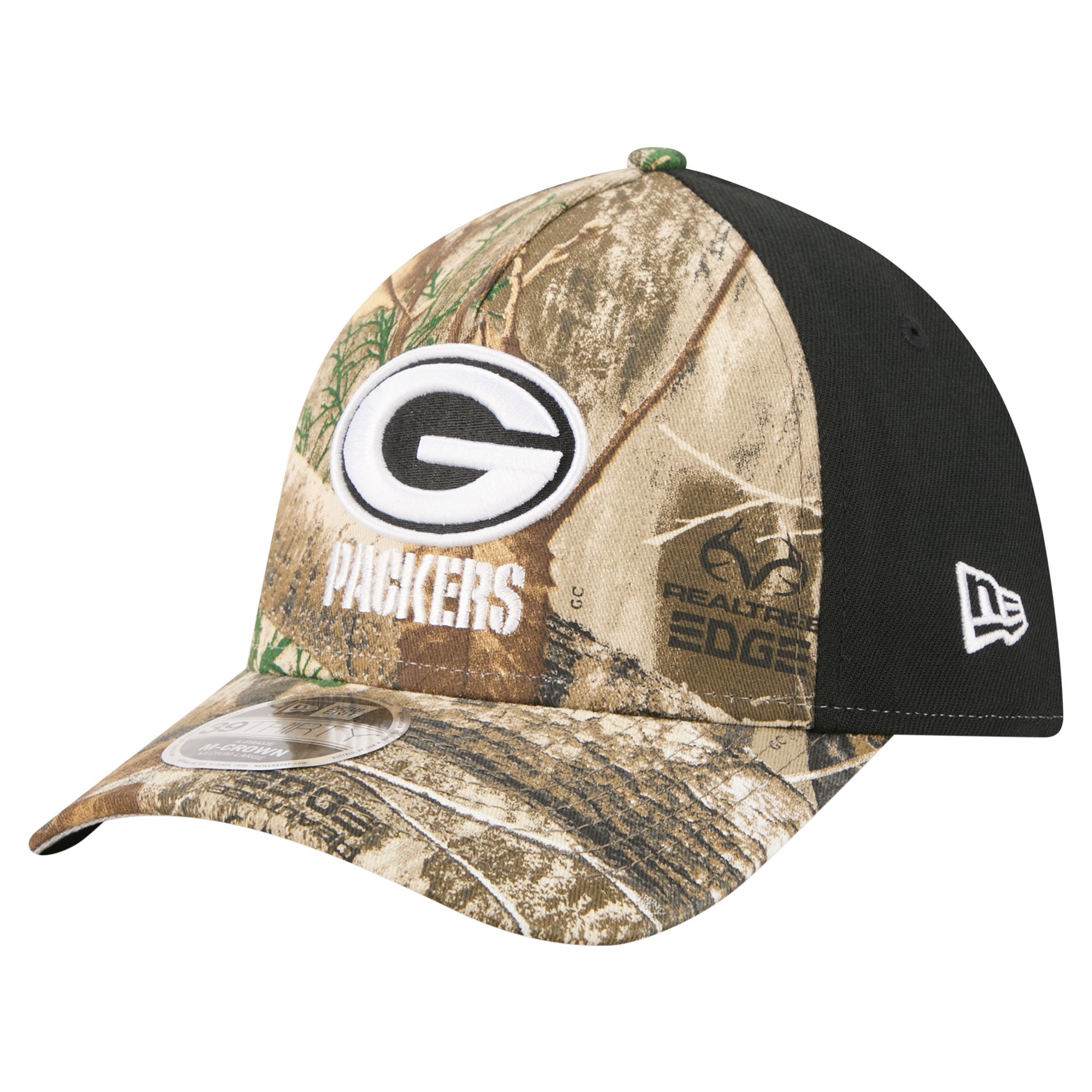 Men's New Era Camo/Black Green Bay Packers Team Collection RealTree 39THIRTY M-Crown A-Frame Flex Hat