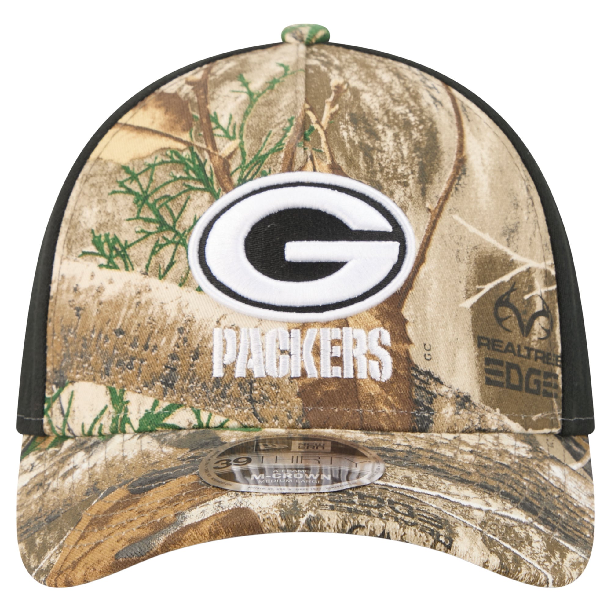 Men's New Era Camo/Black Green Bay Packers Team Collection RealTree 39THIRTY M-Crown A-Frame Flex Hat