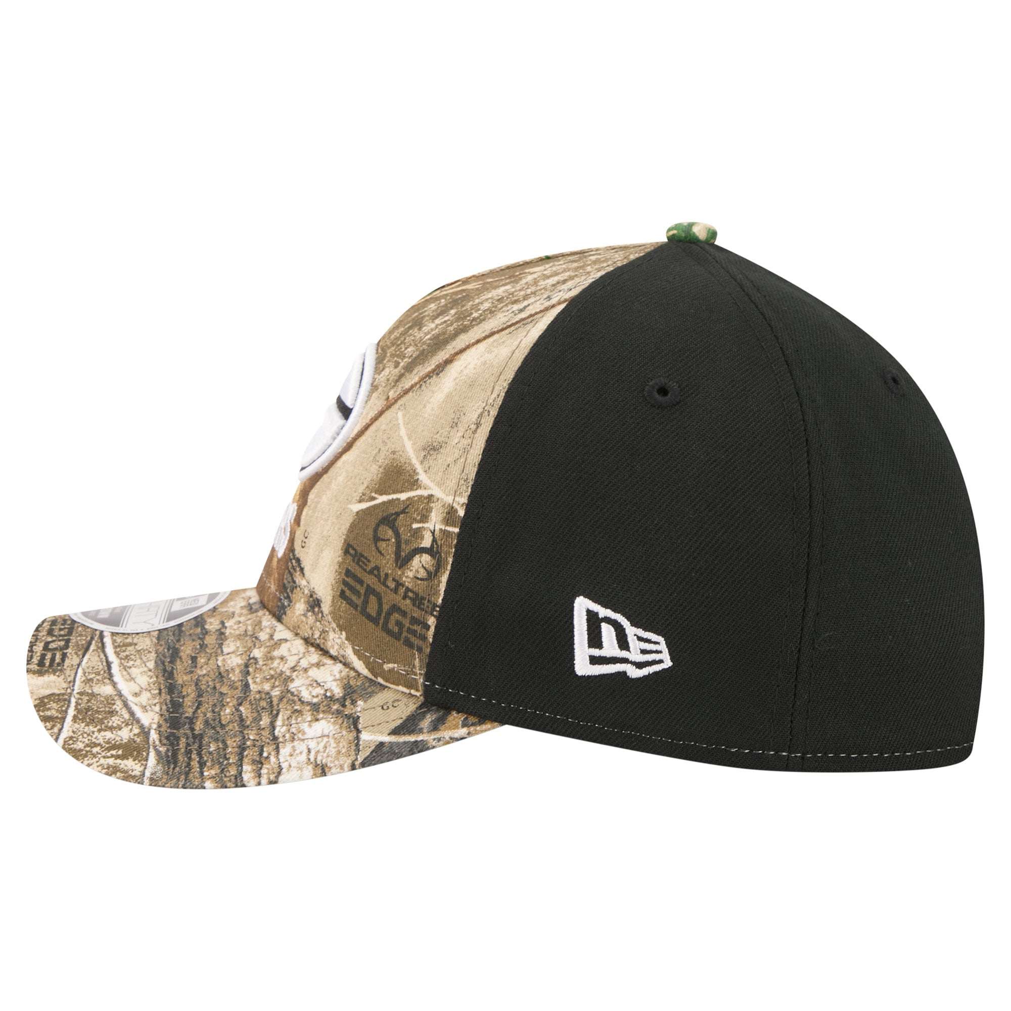Men's New Era Camo/Black Green Bay Packers Team Collection RealTree 39THIRTY M-Crown A-Frame Flex Hat