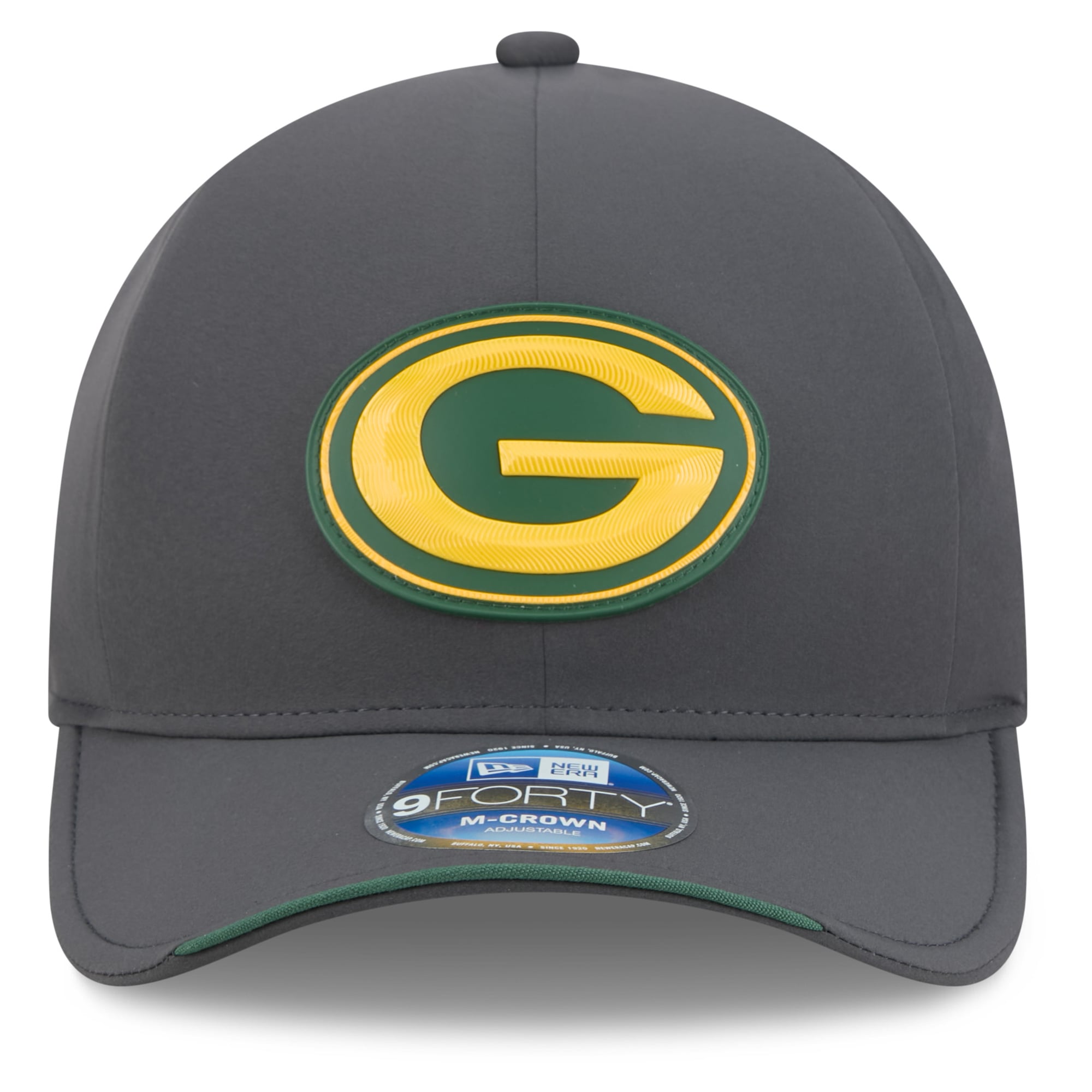 Casquette ajustable New Era Green Bay Packers 2026 Sideline pour temps froid, couleur anthracite, modèle 9FORTY M-Crown