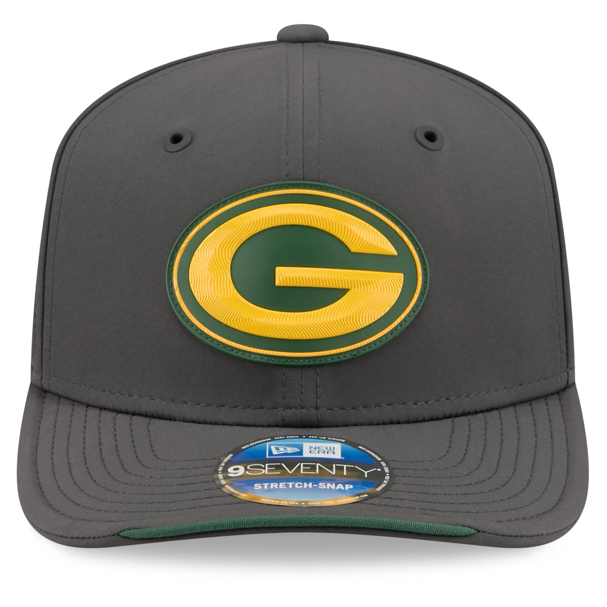 Casquette ajustable New Era Green Bay Packers 2026 Sideline pour temps froid, couleur anthracite, modèle 9SEVENTY.