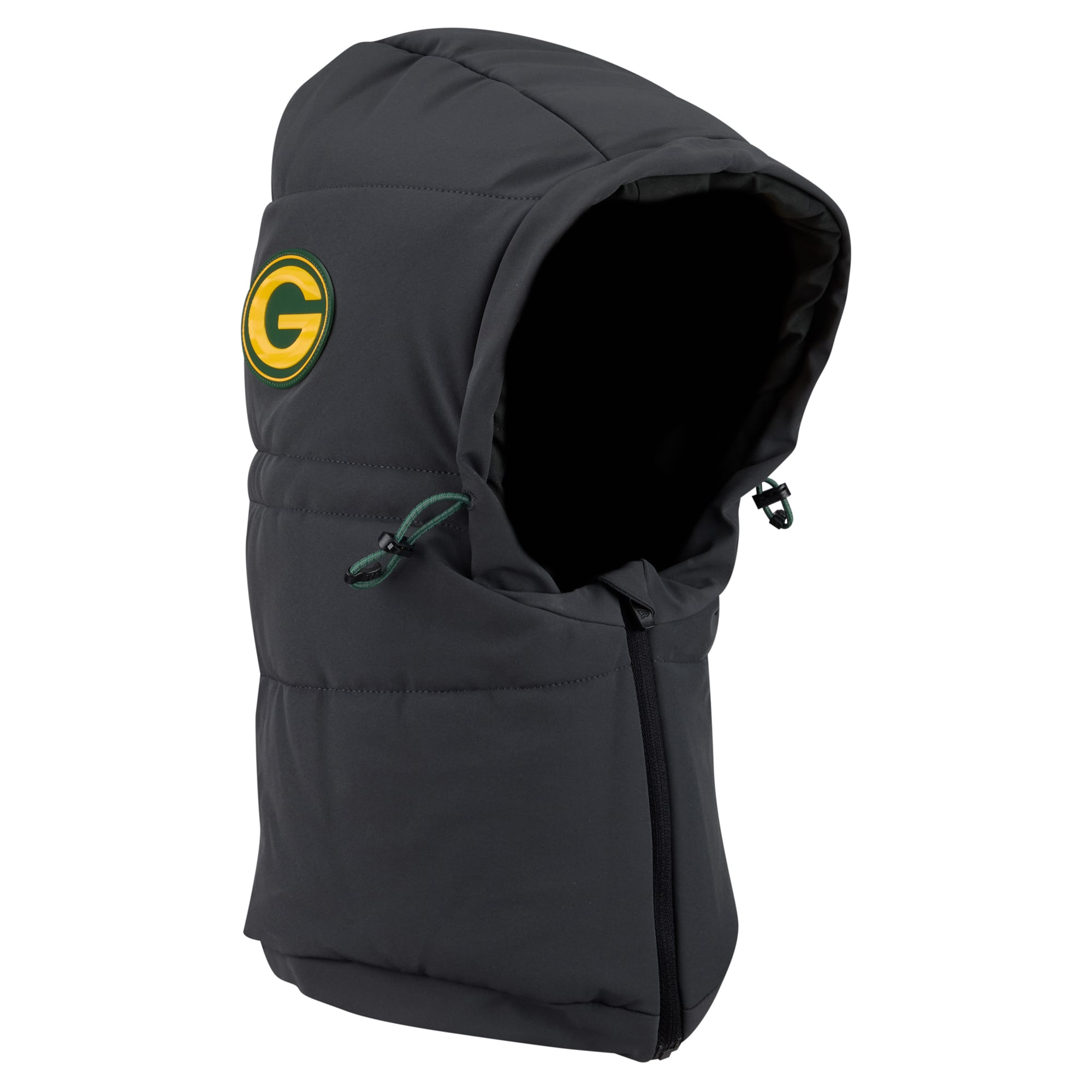Sweat à capuche matelassé ajustable New Era pour homme, coloris anthracite, Green Bay Packers 2026 Sideline, idéal pour temps froid.