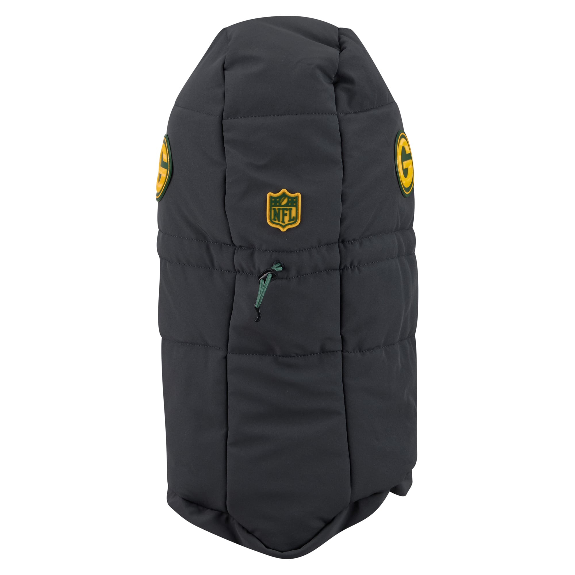 Sweat à capuche matelassé ajustable New Era pour homme, coloris anthracite, Green Bay Packers 2026 Sideline, idéal pour temps froid.