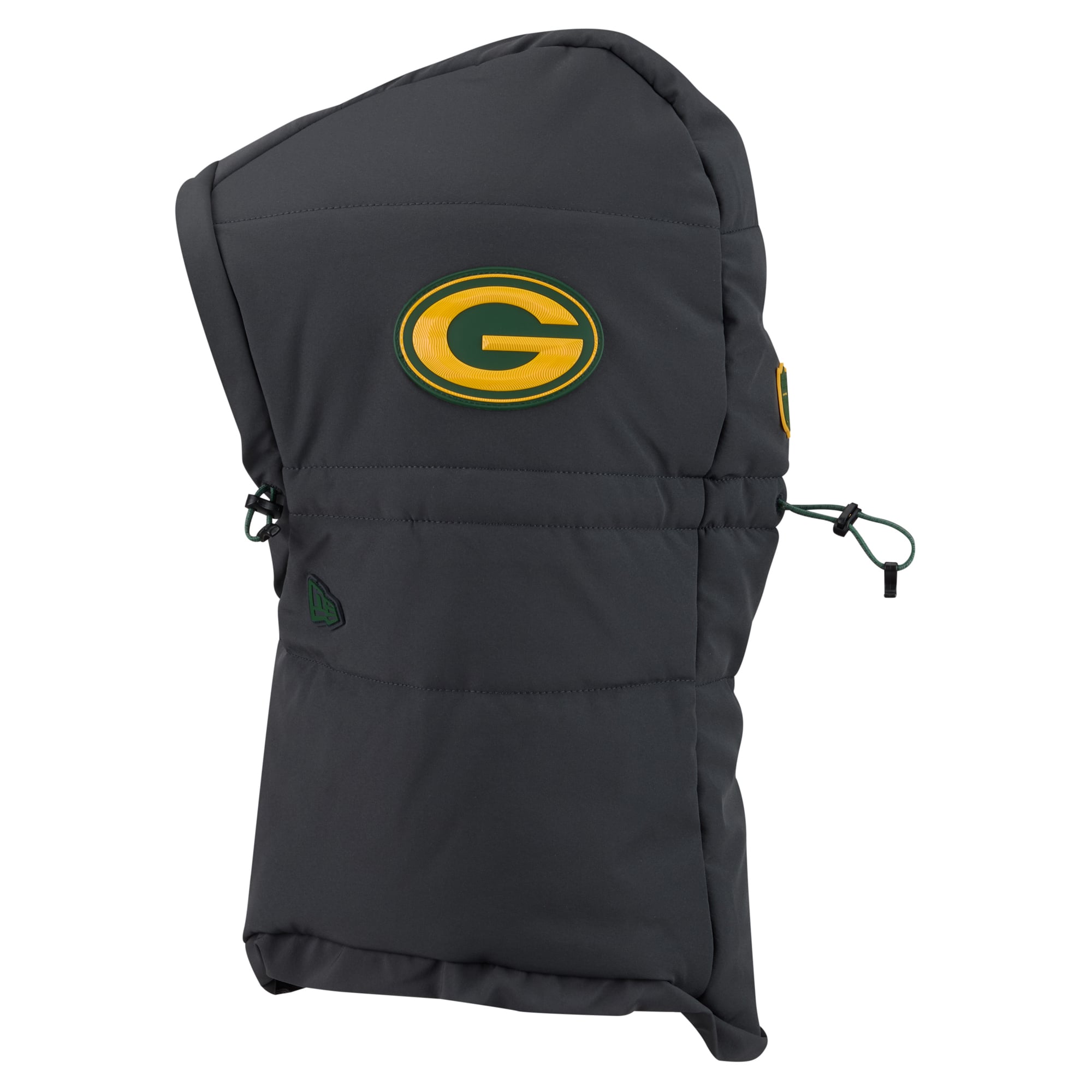 Sweat à capuche matelassé ajustable New Era pour homme, coloris anthracite, Green Bay Packers 2026 Sideline, idéal pour temps froid.