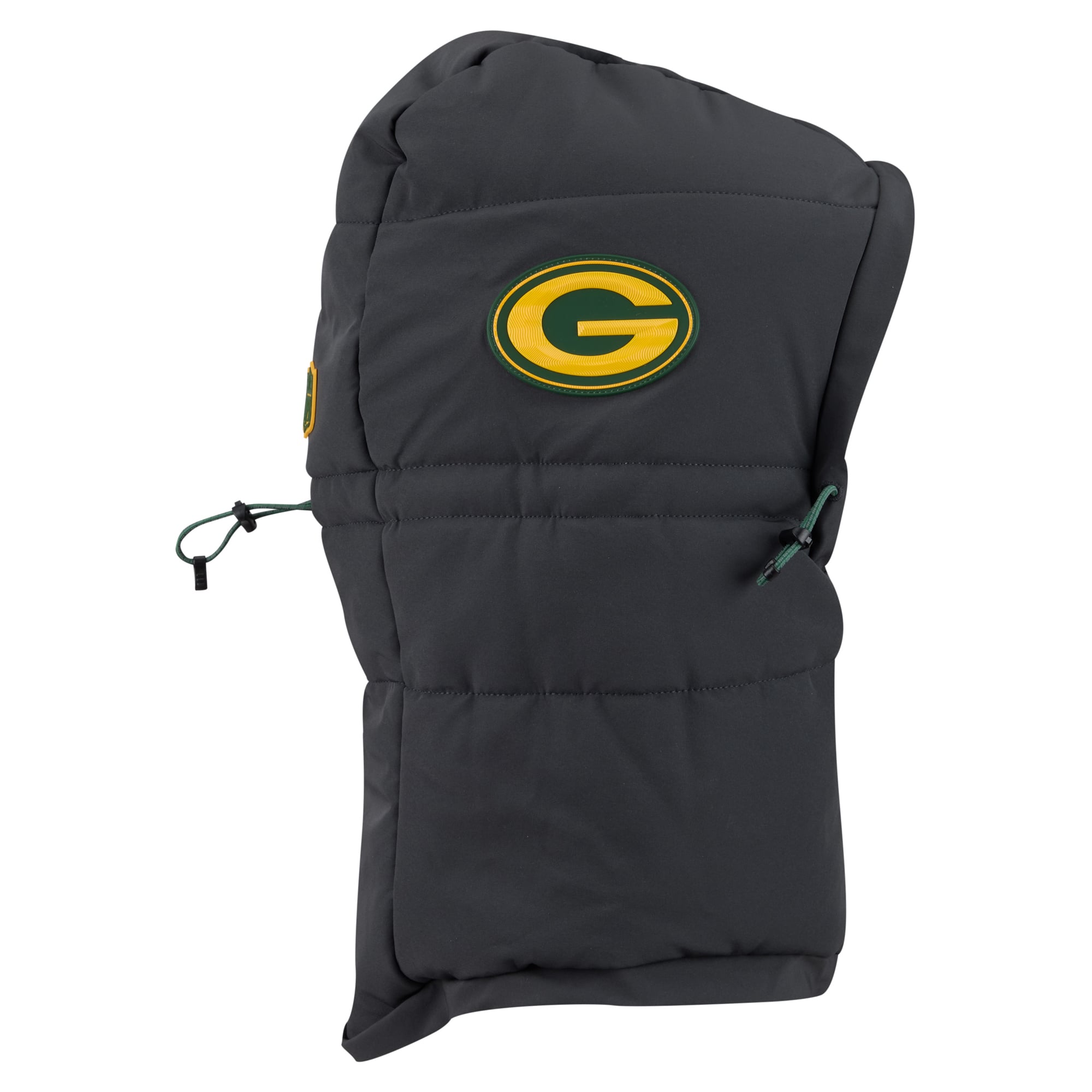 Sweat à capuche matelassé ajustable New Era pour homme, coloris anthracite, Green Bay Packers 2026 Sideline, idéal pour temps froid.
