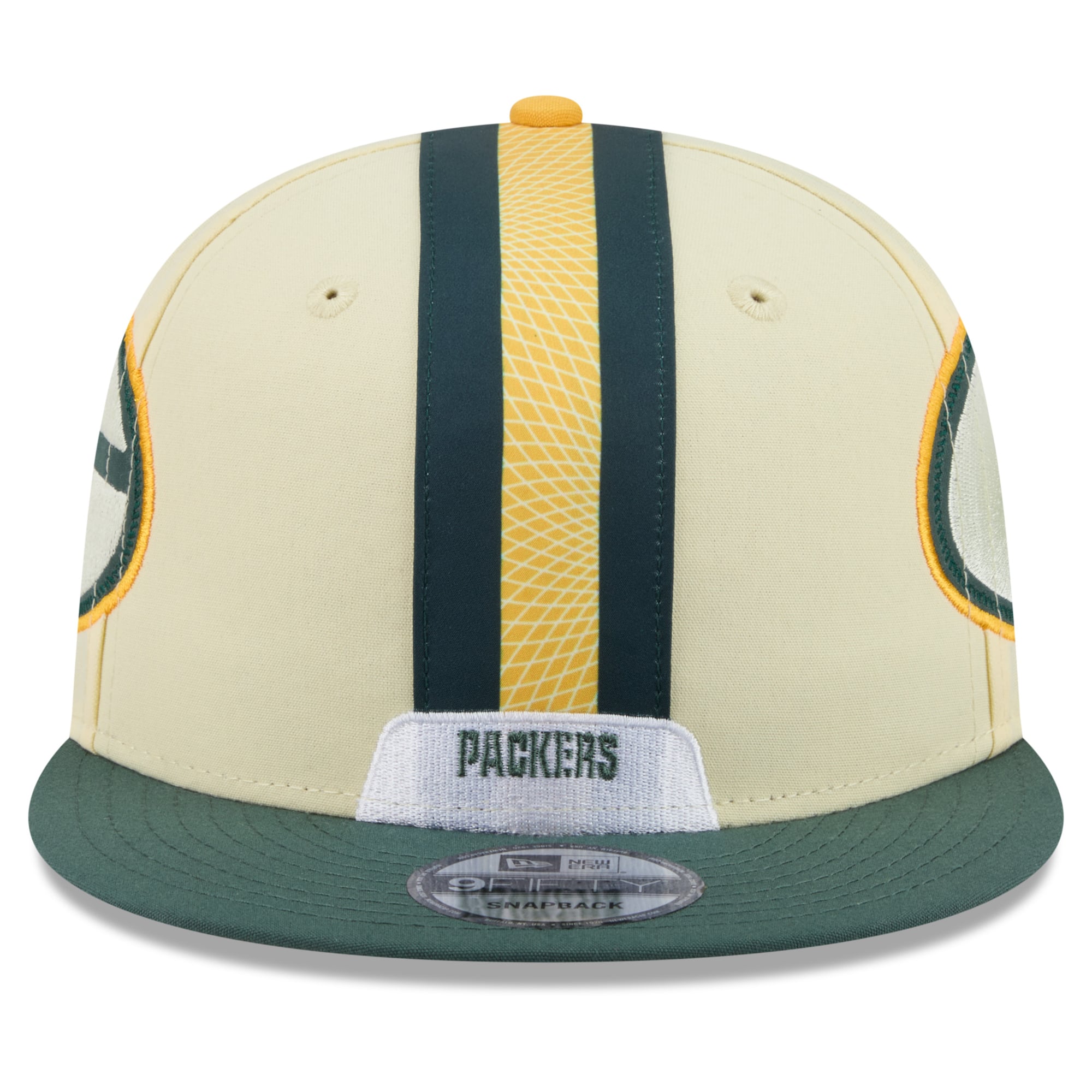 Men's New Era Cream Green Bay Packers 2026 Rivalries Collection Fan Pack Helmet 9FIFTY Snapback Hat