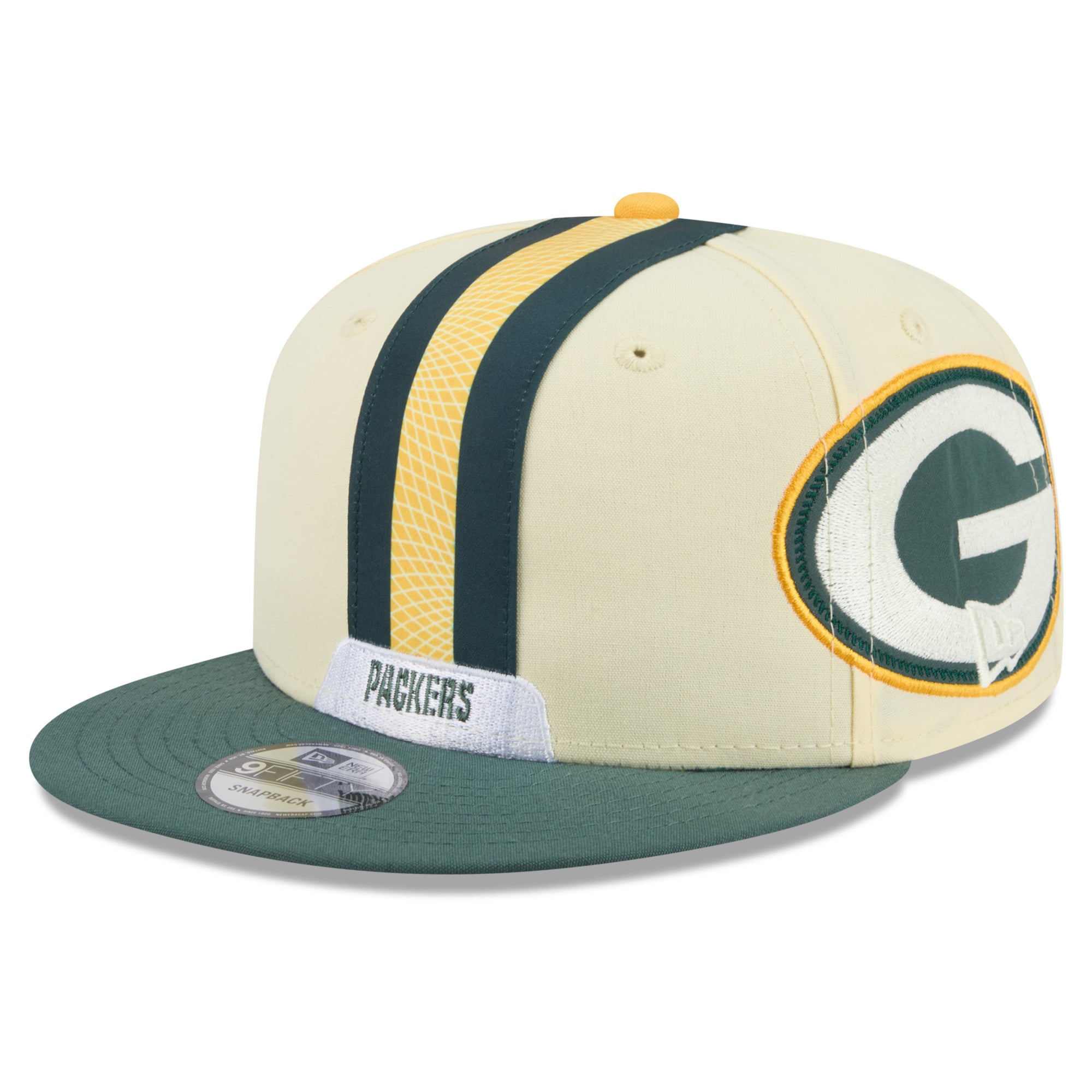 Men's New Era Cream Green Bay Packers 2026 Rivalries Collection Fan Pack Helmet 9FIFTY Snapback Hat