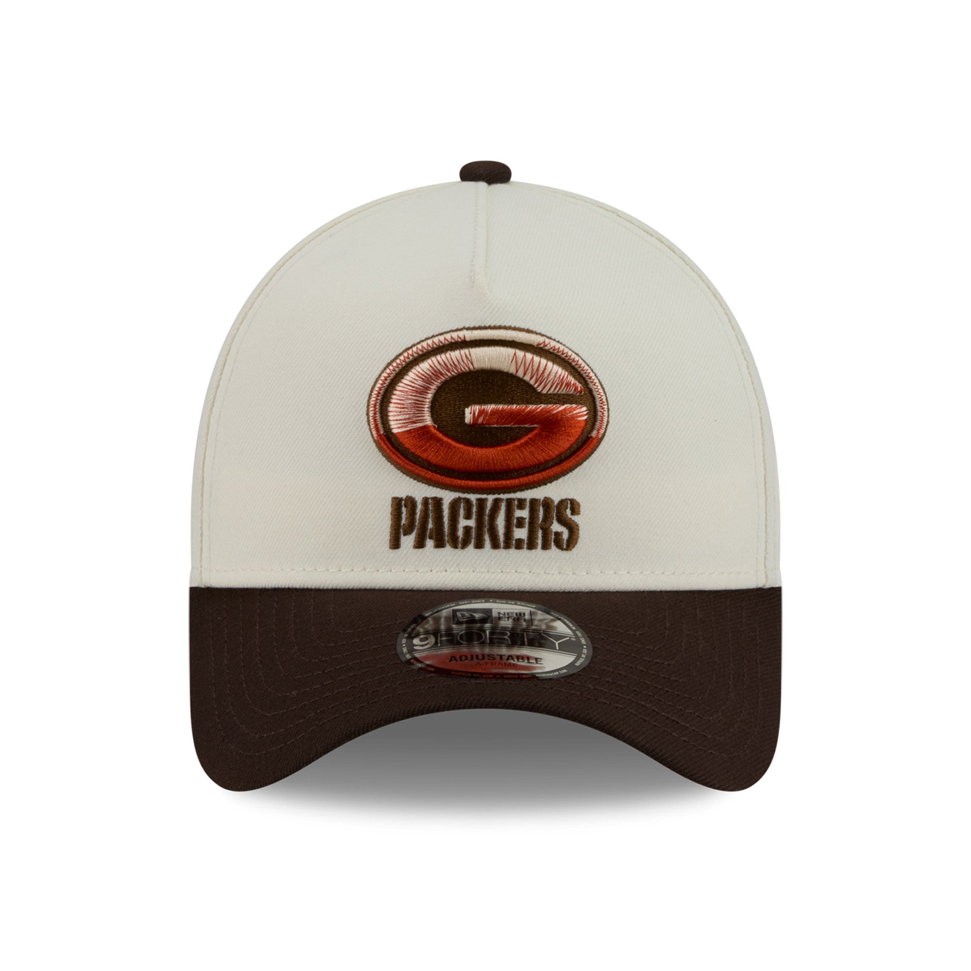 Men's New Era Cream/Brown Green Bay Packers Pumpkin Spice A-Frame 9FORTY Adjustable Hat