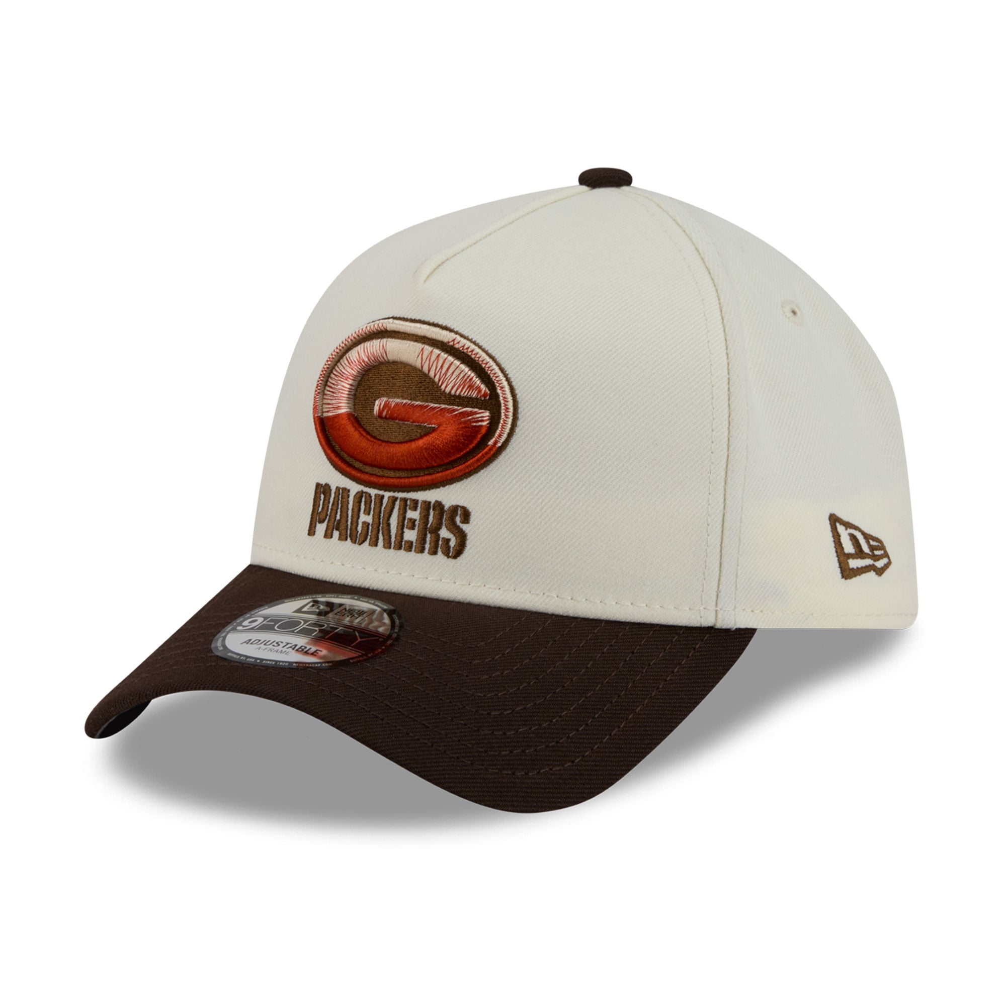 Men's New Era Cream/Brown Green Bay Packers Pumpkin Spice A-Frame 9FORTY Adjustable Hat