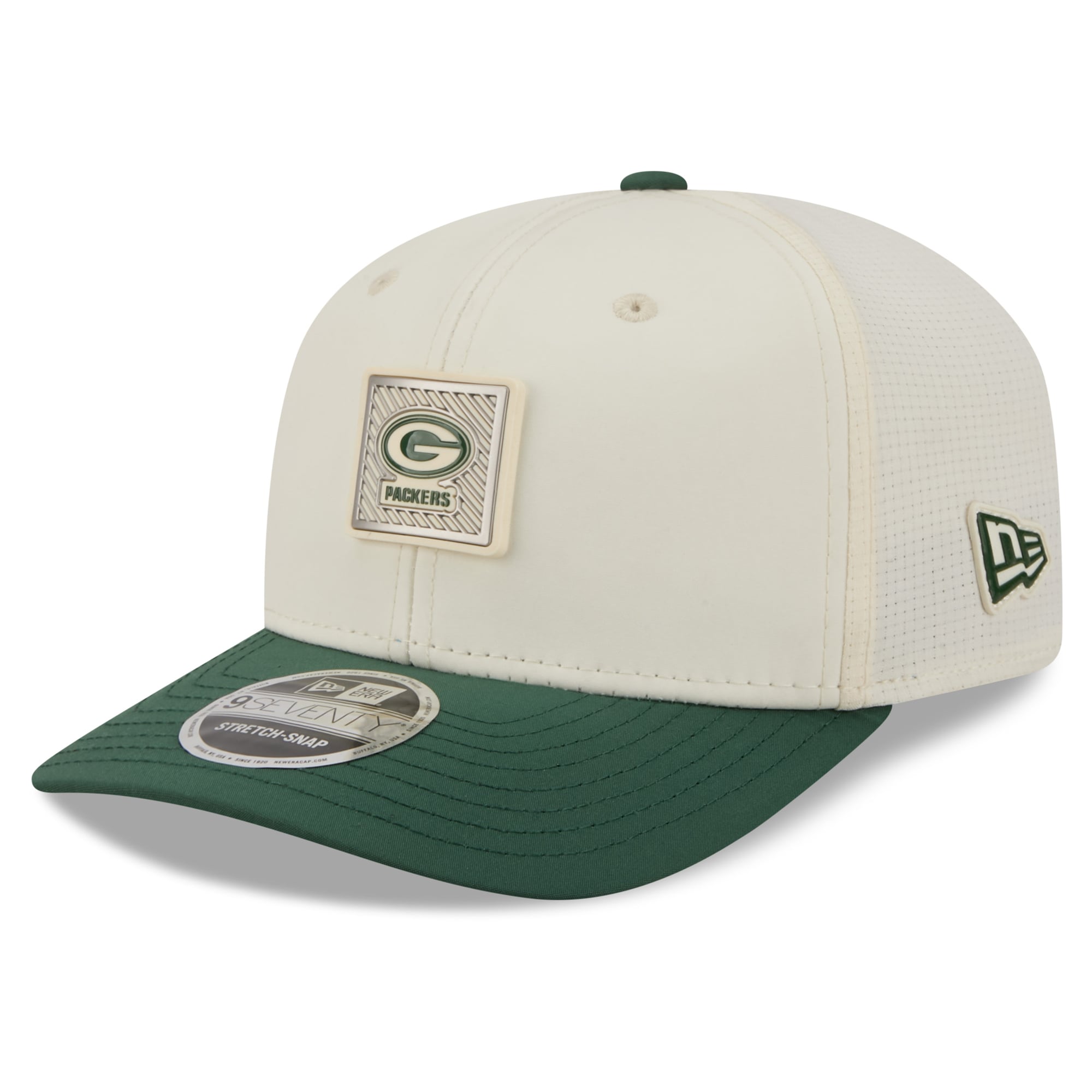 Casquette ajustable New Era crème/verte Green Bay Packers 2026 NFL Training Camp 9SEVENTY pour homme
