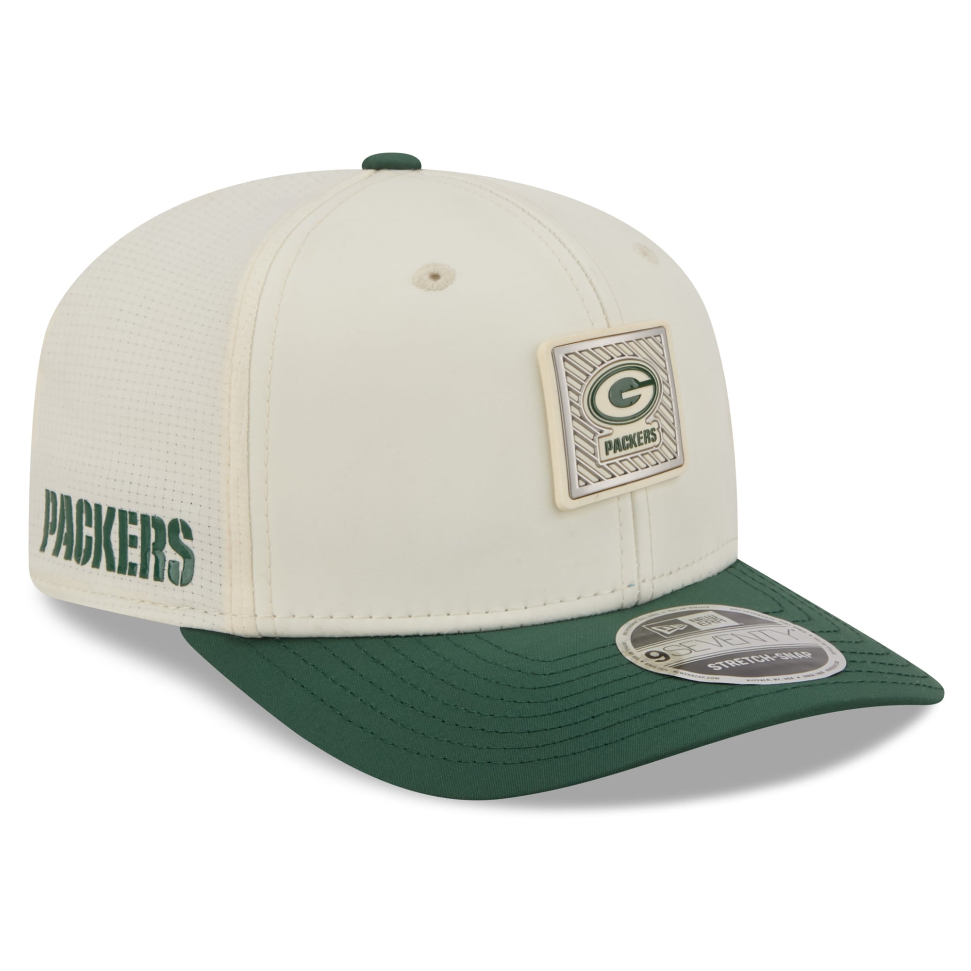 Men's New Era Cream/Green Green Bay Packers 2026 NFL Training Camp 9SEVENTY Adjustable Hat