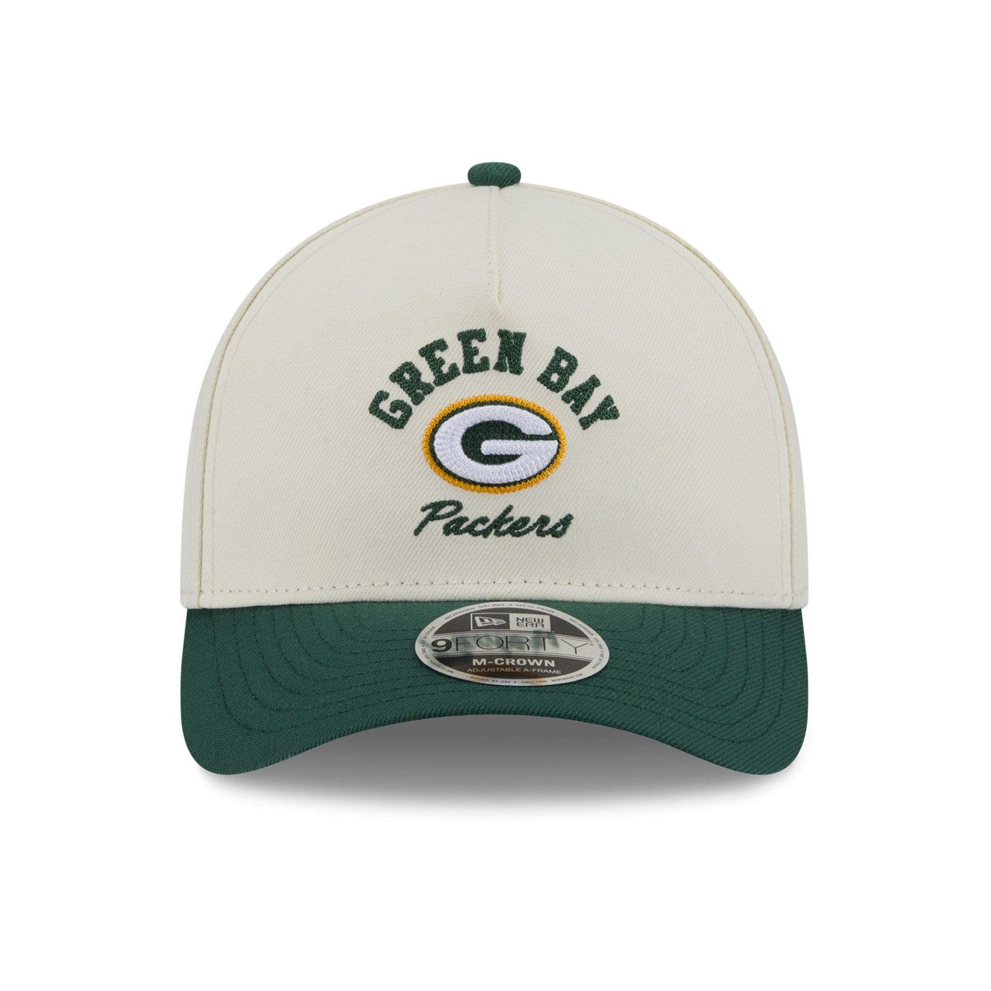 Casquette ajustable New Era crème/verte Green Bay Packers Arch 9FORTY A-Frame M-Crown pour homme