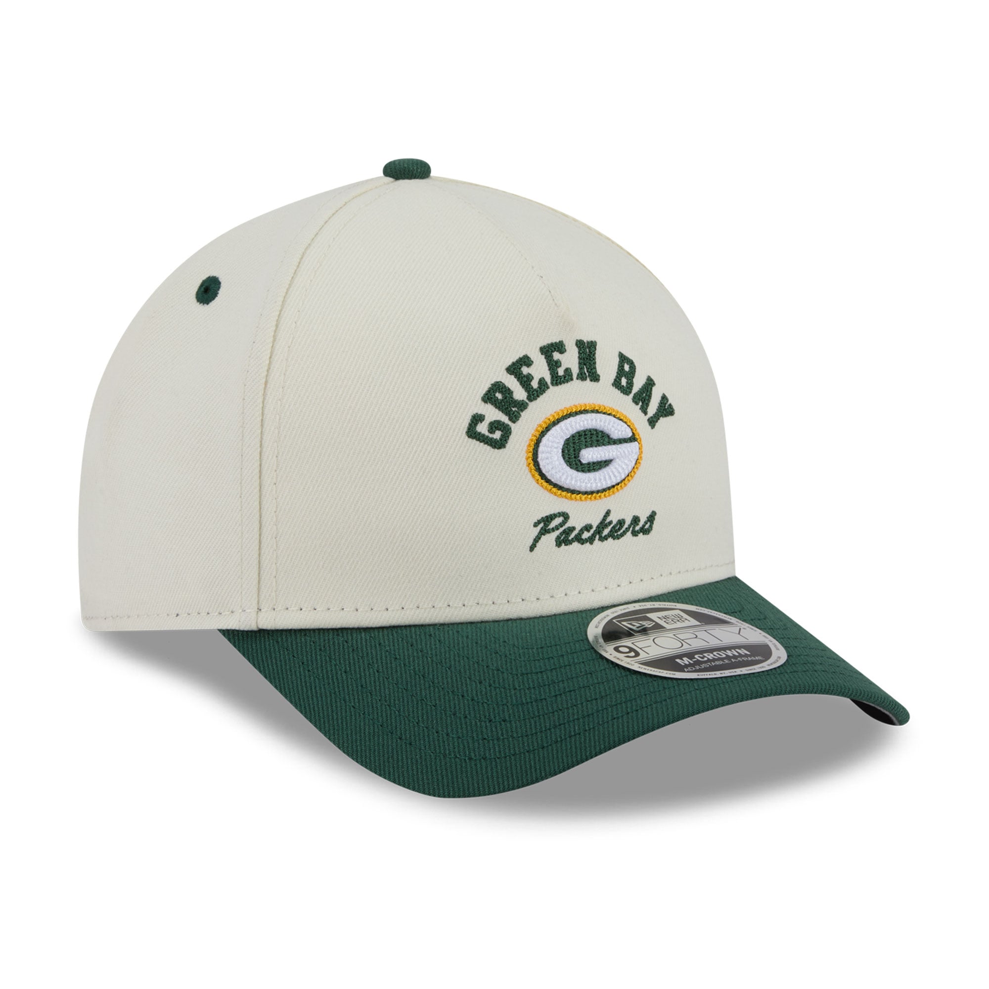 Casquette ajustable New Era crème/verte Green Bay Packers Arch 9FORTY A-Frame M-Crown pour homme