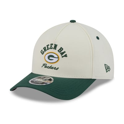 Green Bay Packers New Era Arch 9FORTY A-Frame M-Crown Adjustable Hat - Cream/Green