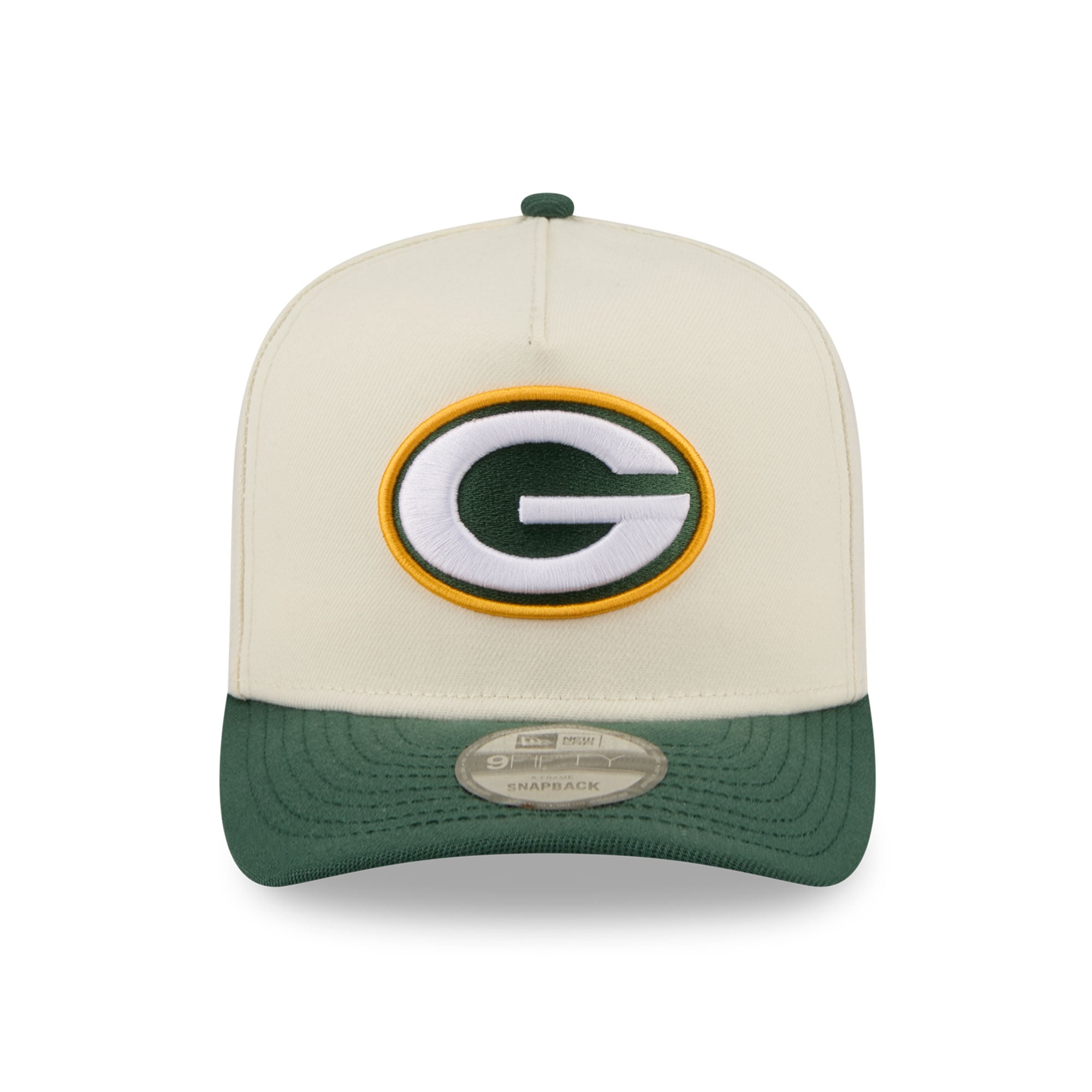 Casquette snapback New Era crème/verte Green Bay Packers pour homme, logo arrière en forme de A, modèle 9FIFTY.