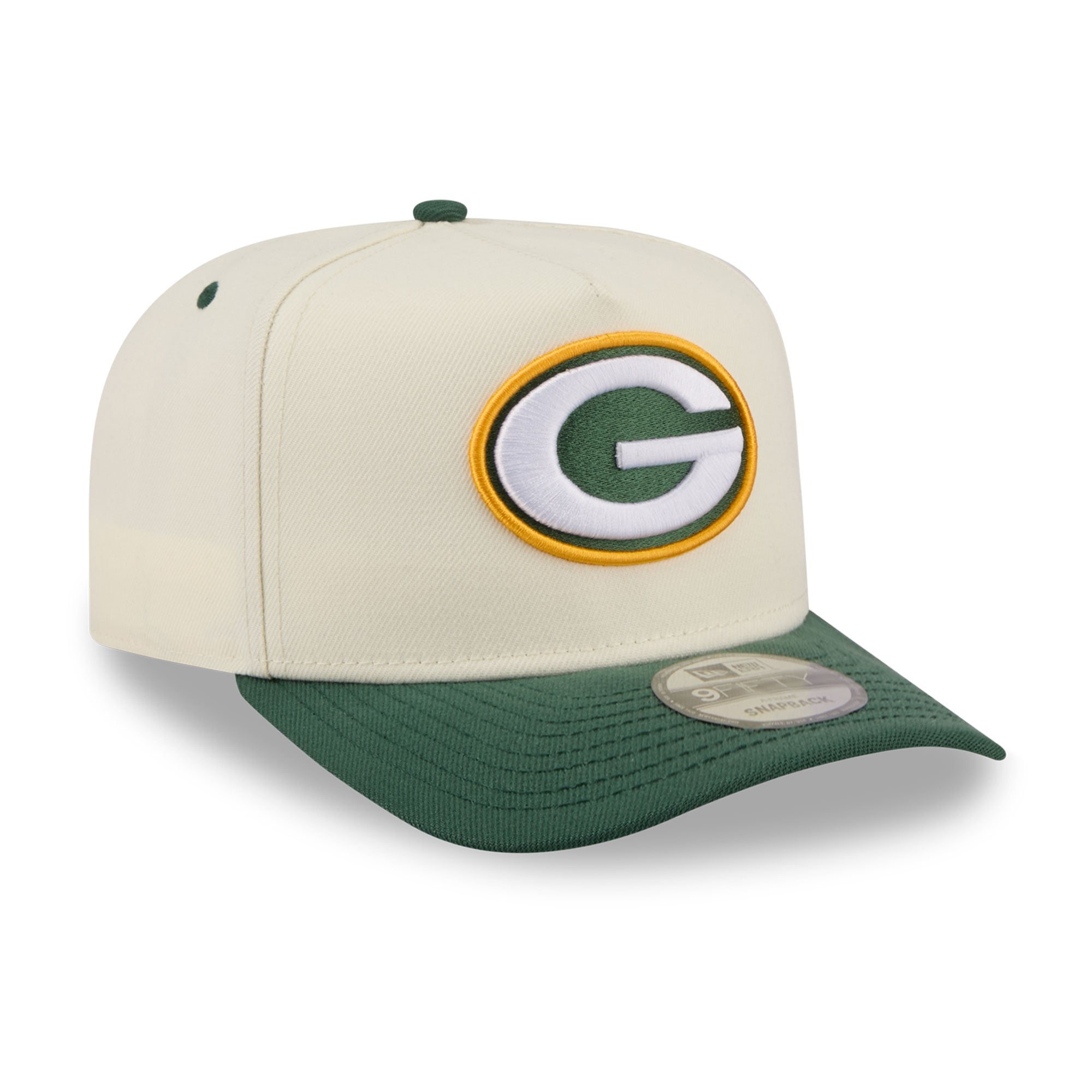 Casquette snapback New Era crème/verte Green Bay Packers pour homme, logo arrière en forme de A, modèle 9FIFTY.