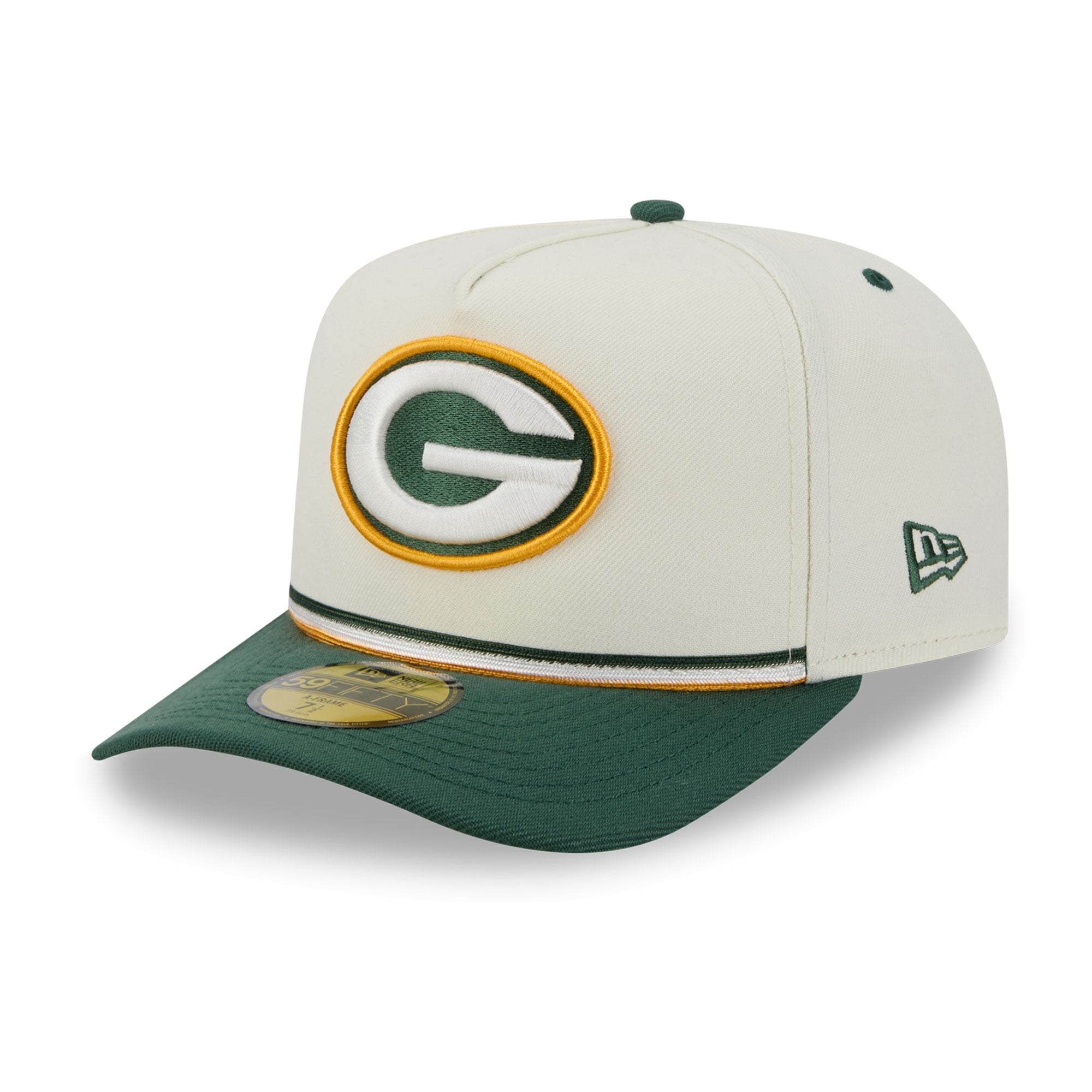 Men's New Era Cream/Green Green Bay Packers Vintage A-Frame 59FIFTY Fitted Hat