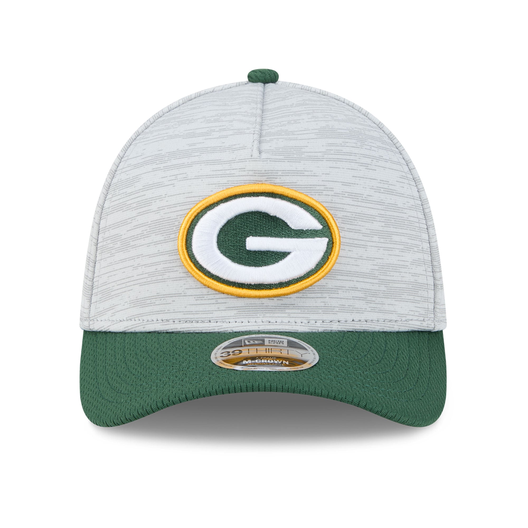 Casquette New Era Flex grise et verte Green Bay Packers pour homme, modèle M-Crown A-Frame 39THIRTY