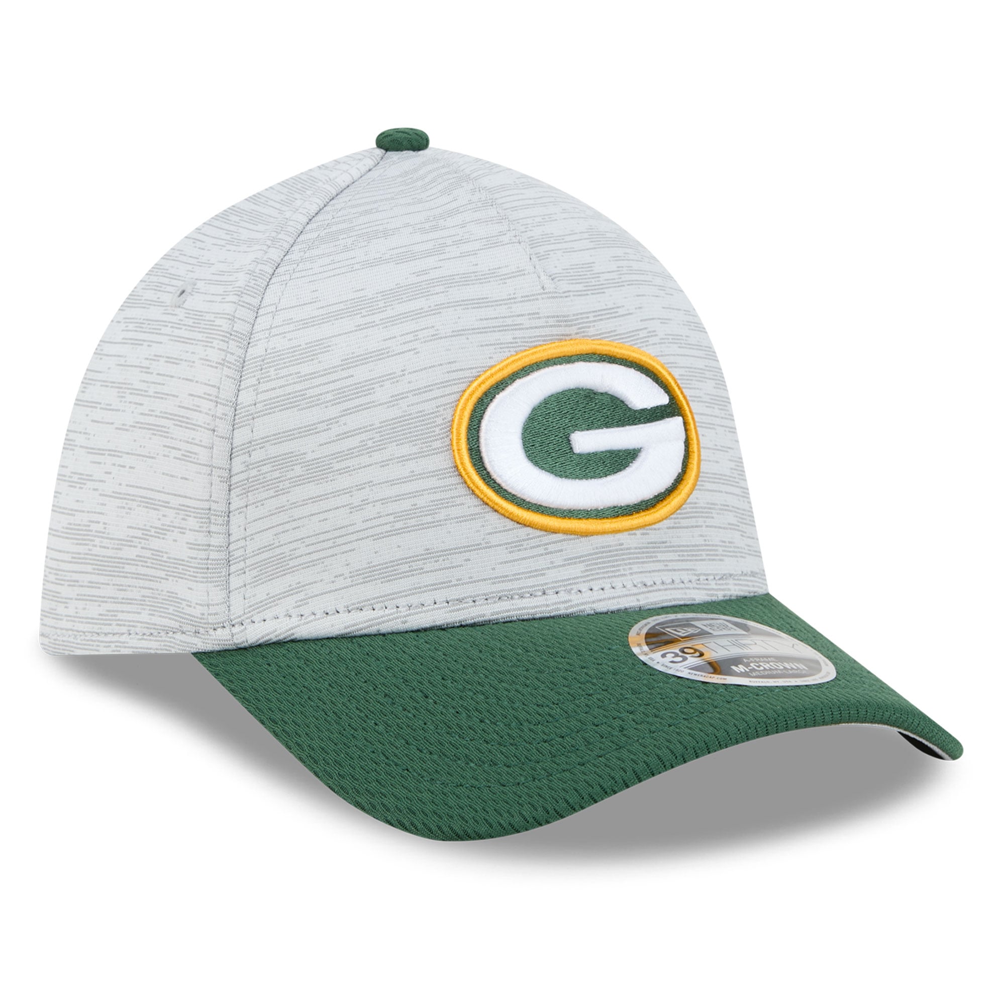 Casquette New Era Flex grise et verte Green Bay Packers pour homme, modèle M-Crown A-Frame 39THIRTY